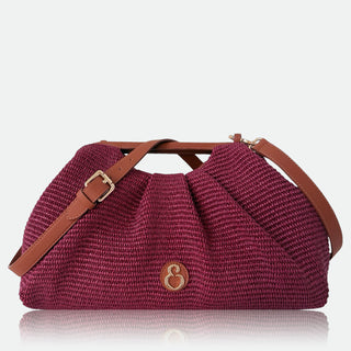 Maxi Clutch Malibù Mirtillo Rafia e Pelle Liscia Vitello Oro