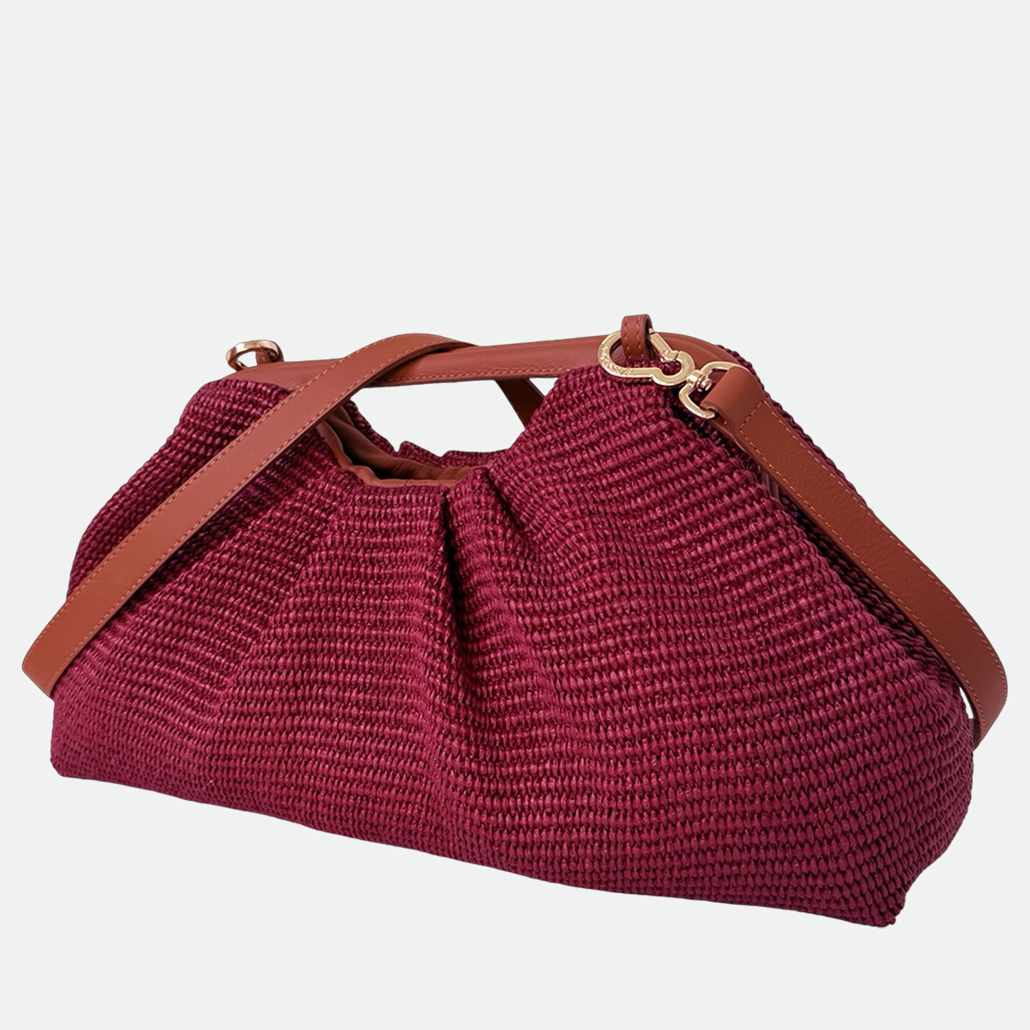 Maxi Clutch Malibù Mirtillo Rafia e Pelle Liscia Vitello Oro SPEDIZIONE DAL 06/05