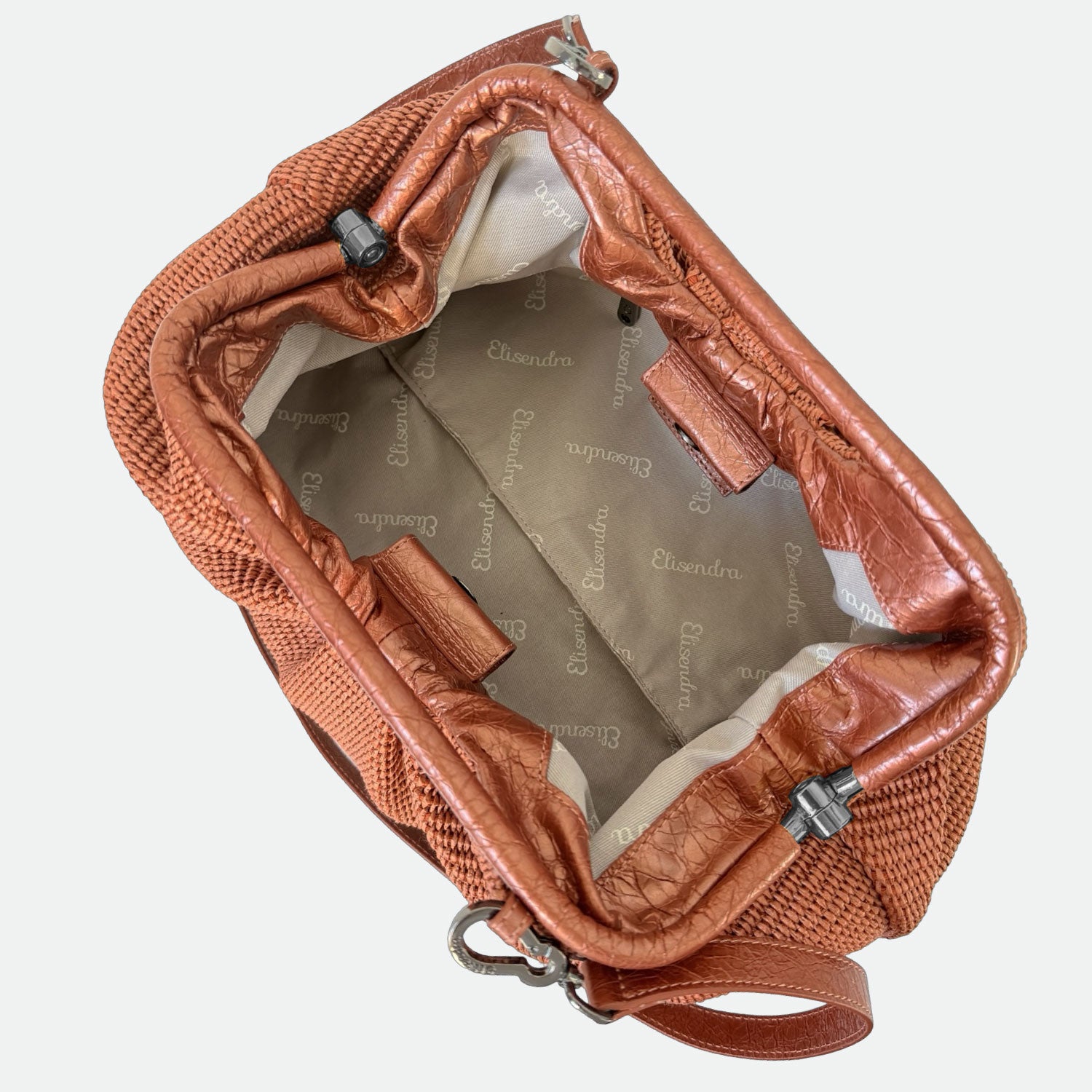Maxi Clutch Malibù Ambra Rafia e Pelle Laminata Dark SPEDIZIONE DAL 06/05 - Elisendra®