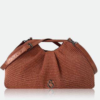 Maxi Clutch Malibù Ambra Rafia e Pelle Laminata Dark