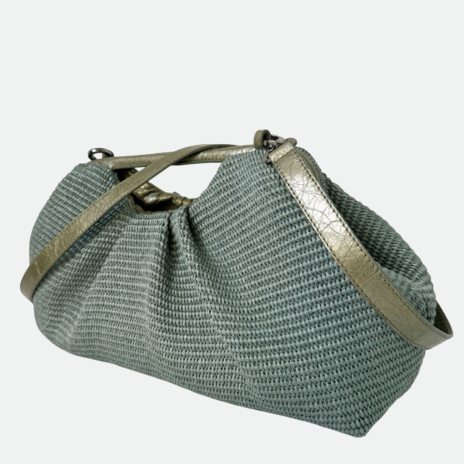 Maxi Clutch Malibù Verde Laguna Rafia e Pelle Laminata Dark SPEDIZIONE DAL 06/05 - Elisendra®