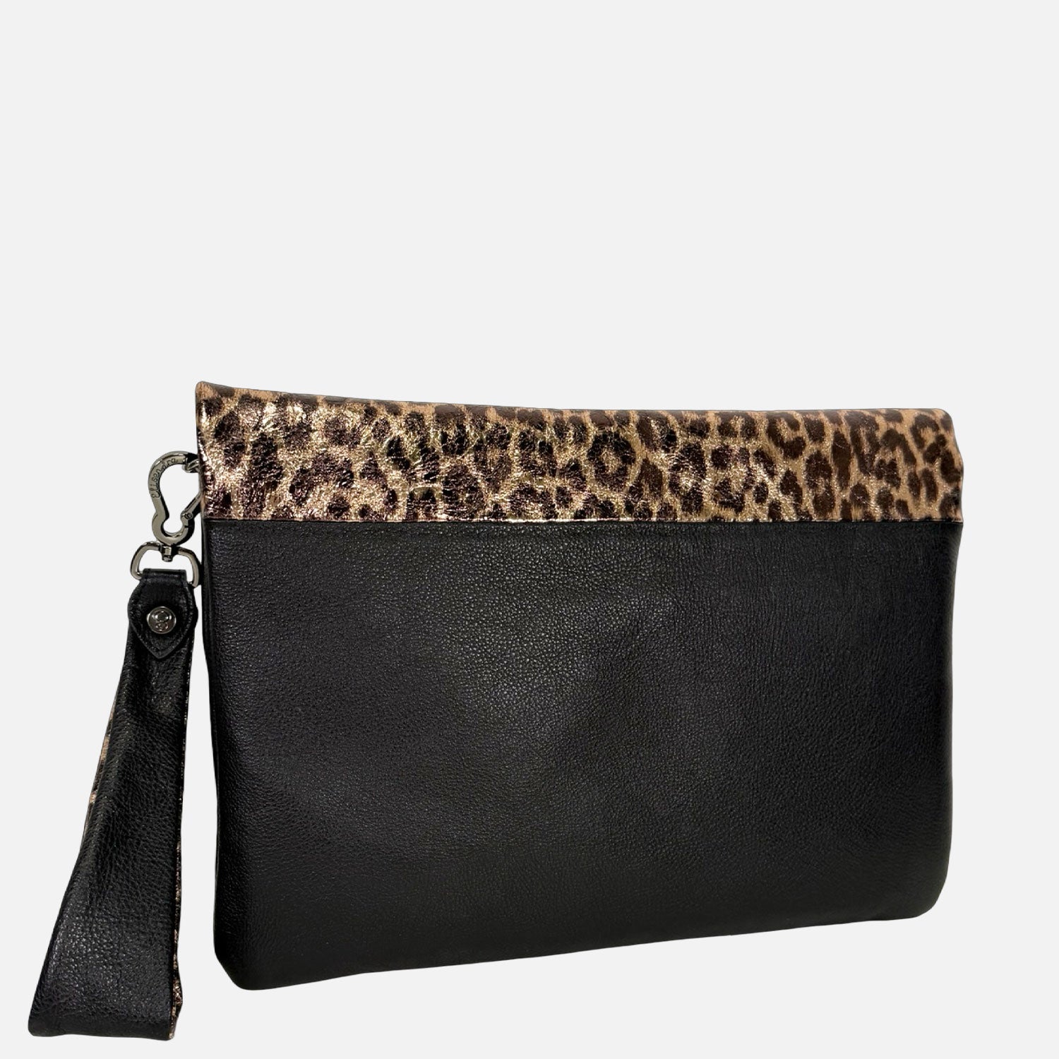 Borsa a mano Giselle Nero Pelle liscia con pattina leopardata laminata Dark