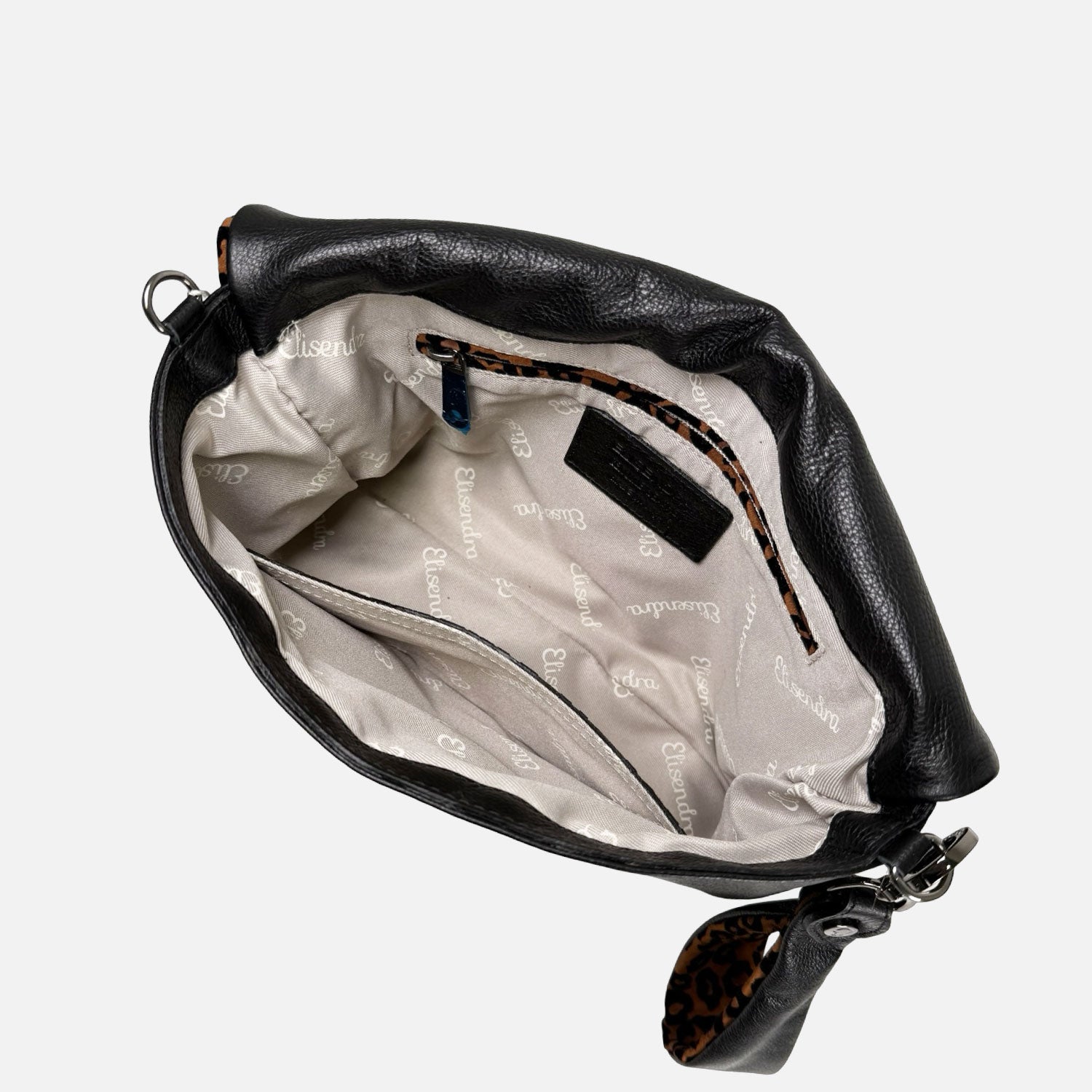 Borsa a mano Giselle Nero Pelle liscia con pattina vellutata leopardata Dark