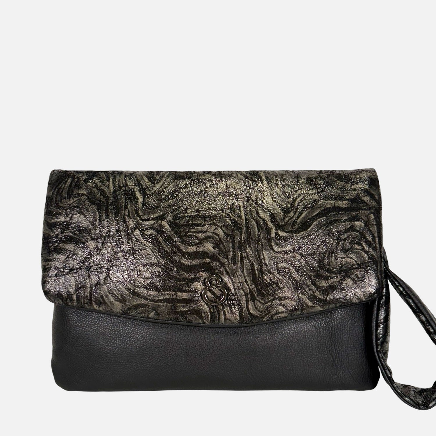 Borsa a mano Giselle Nero Pelle liscia con pattina grigia effetto marmo metallizzata Dark