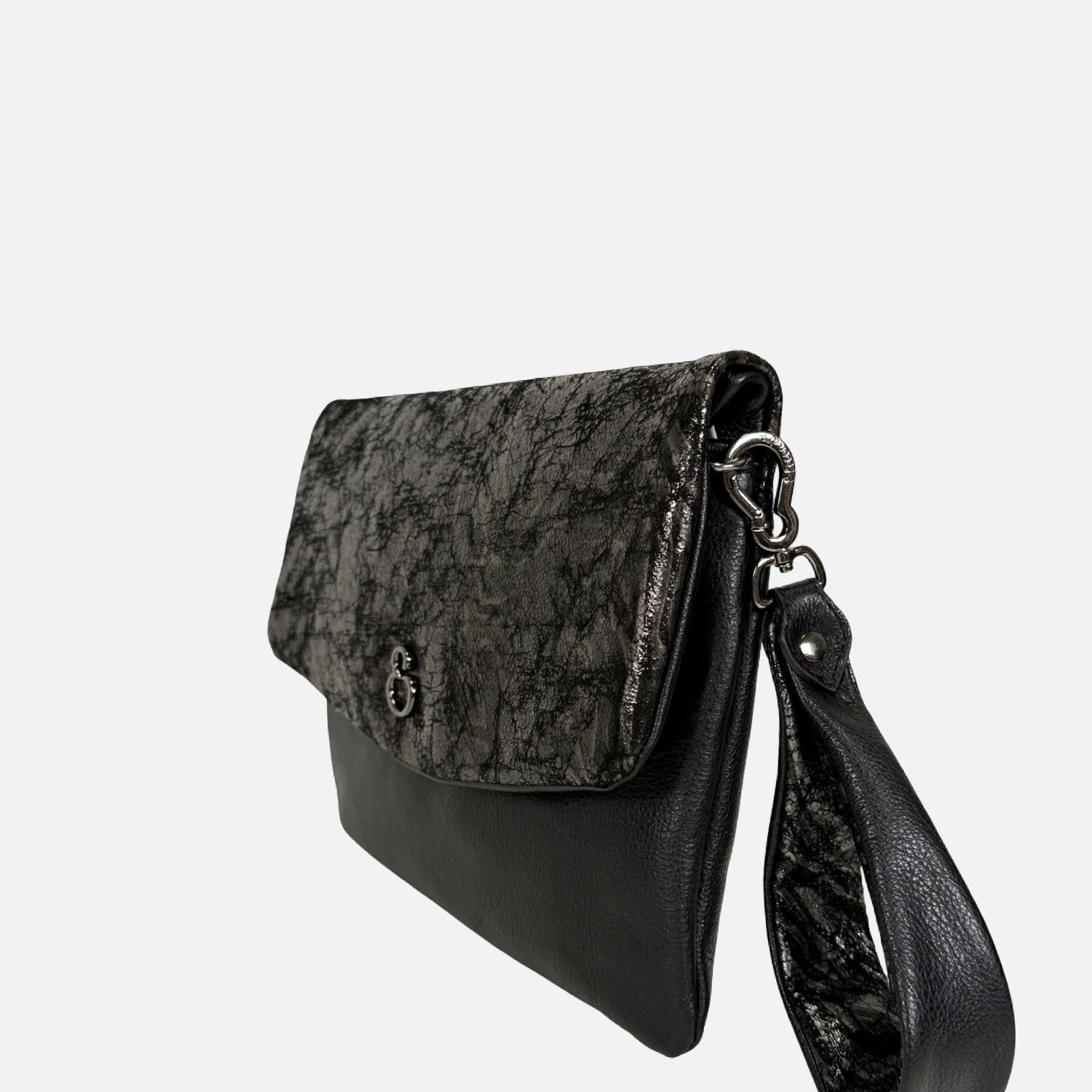 Borsa a mano Giselle Nero Pelle liscia con pattina grigia effetto marmo metallizzata Dark