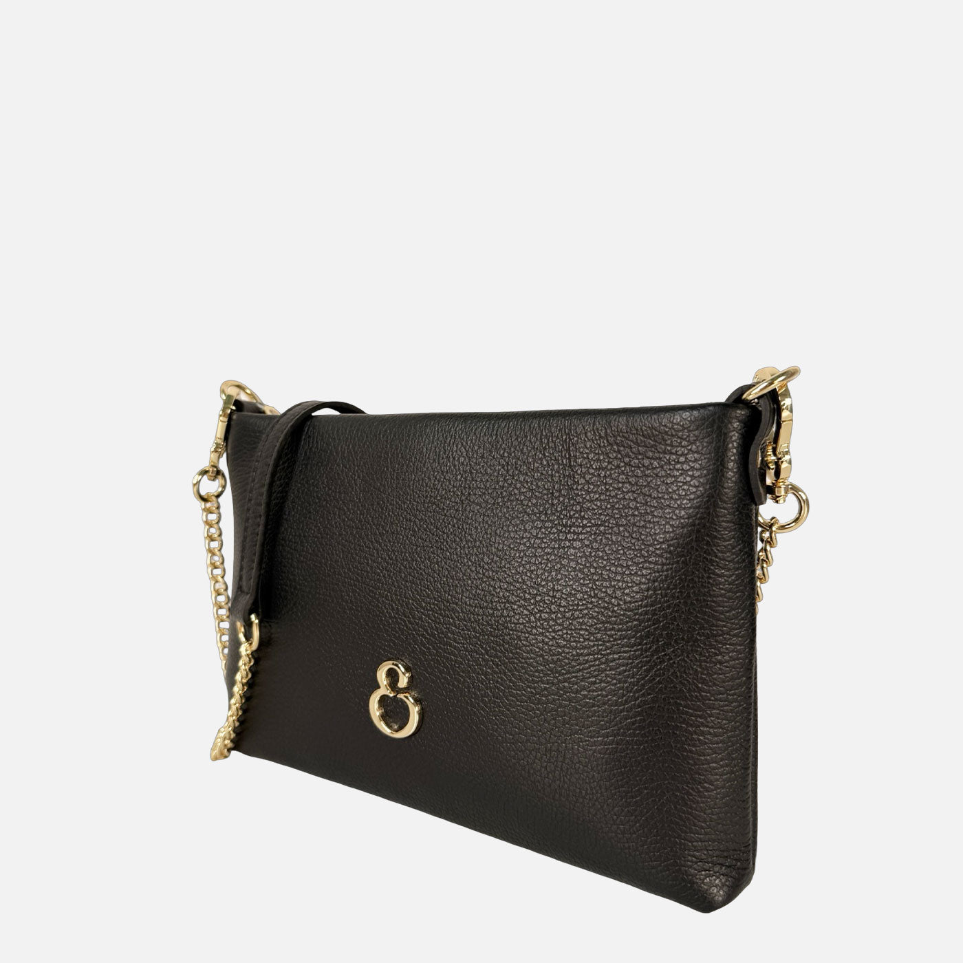 Pochette Essenza Nera Pelle Martellata Oro