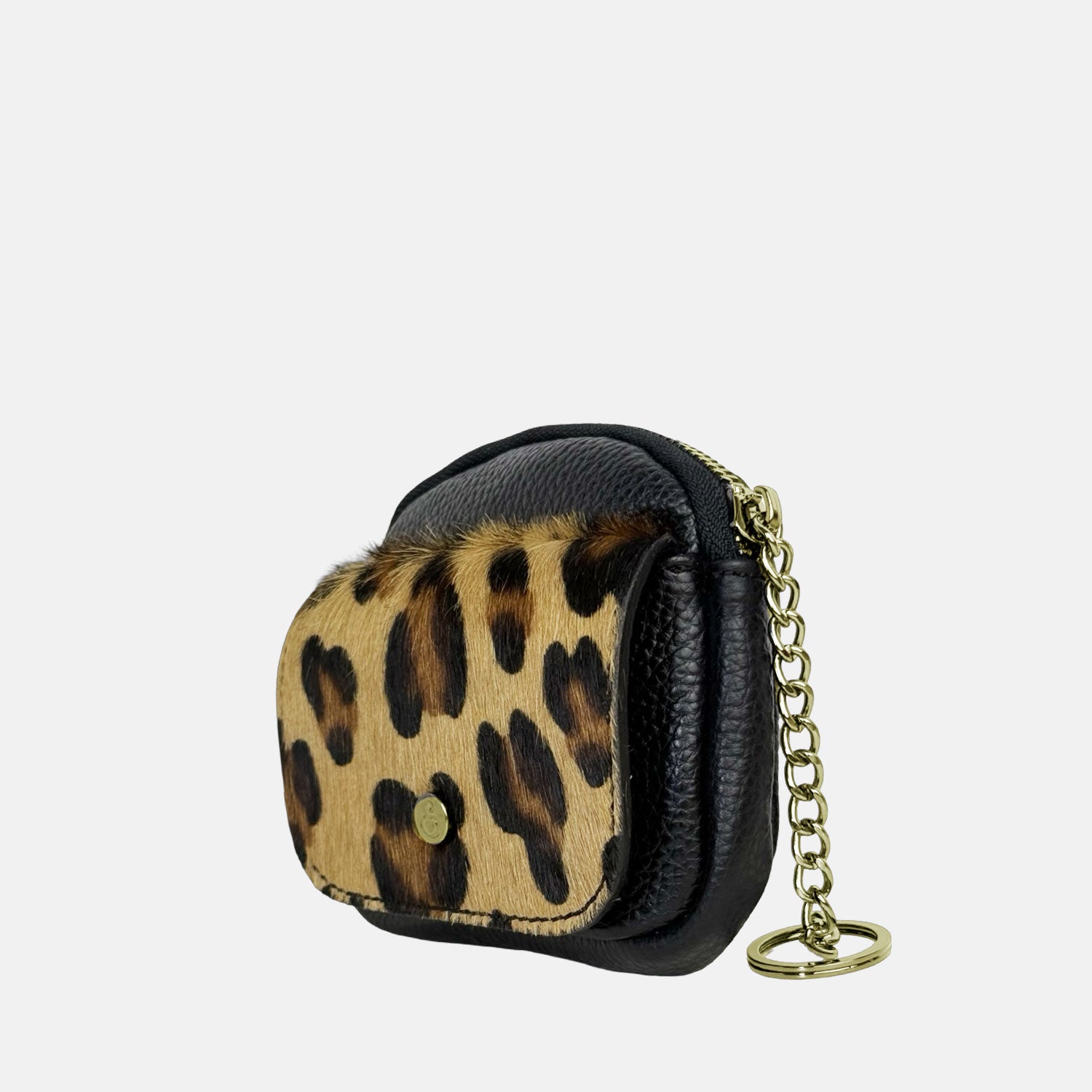 Porta chiavi Pocket Nero Cavallino Leopardato Oro