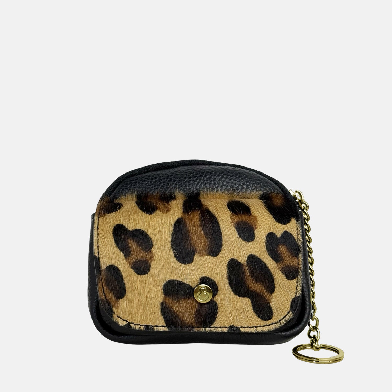 Porta chiavi Pocket Nero Cavallino Leopardato Oro