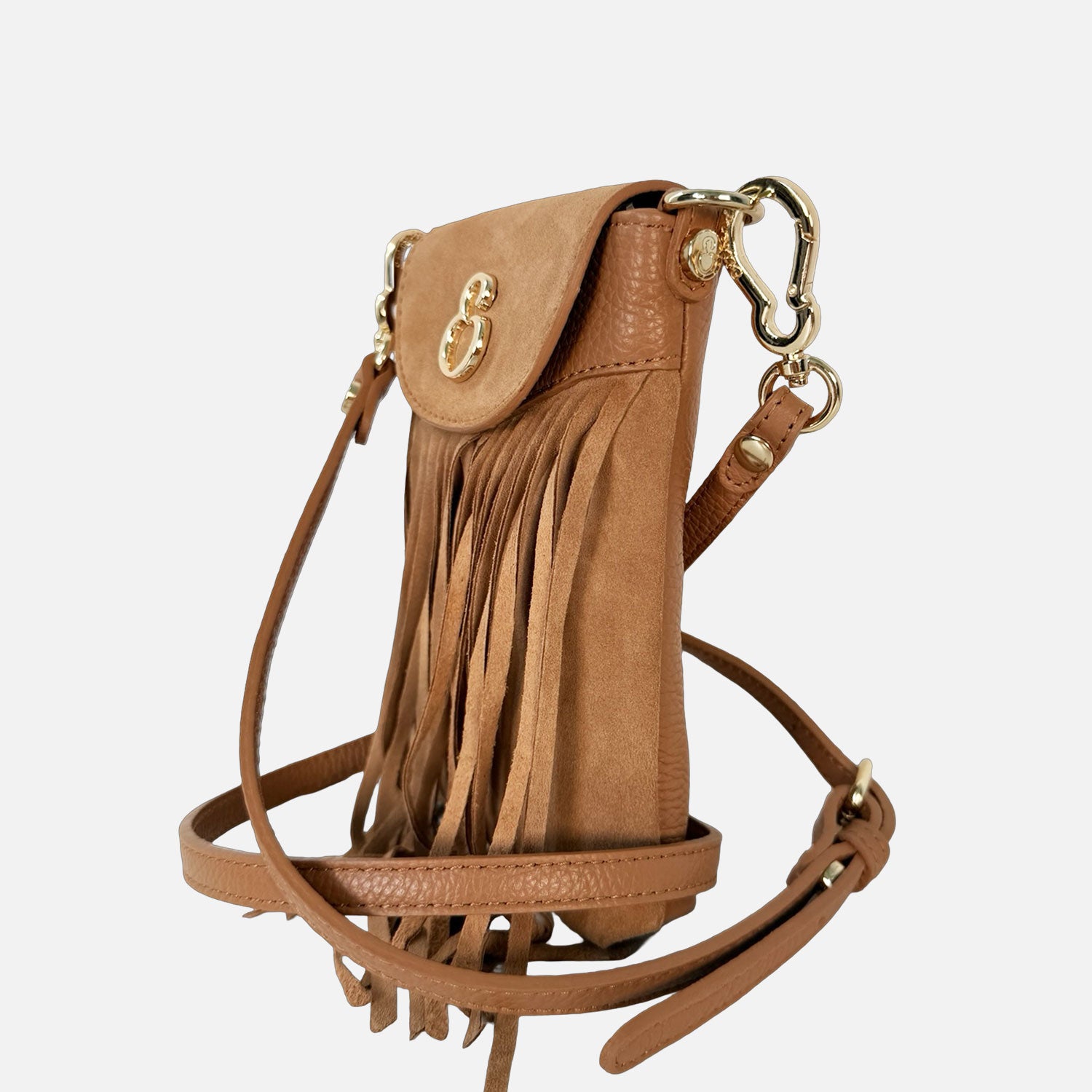 Porta Cellulare Pelle Martellata e Camoscio Toffee Oro