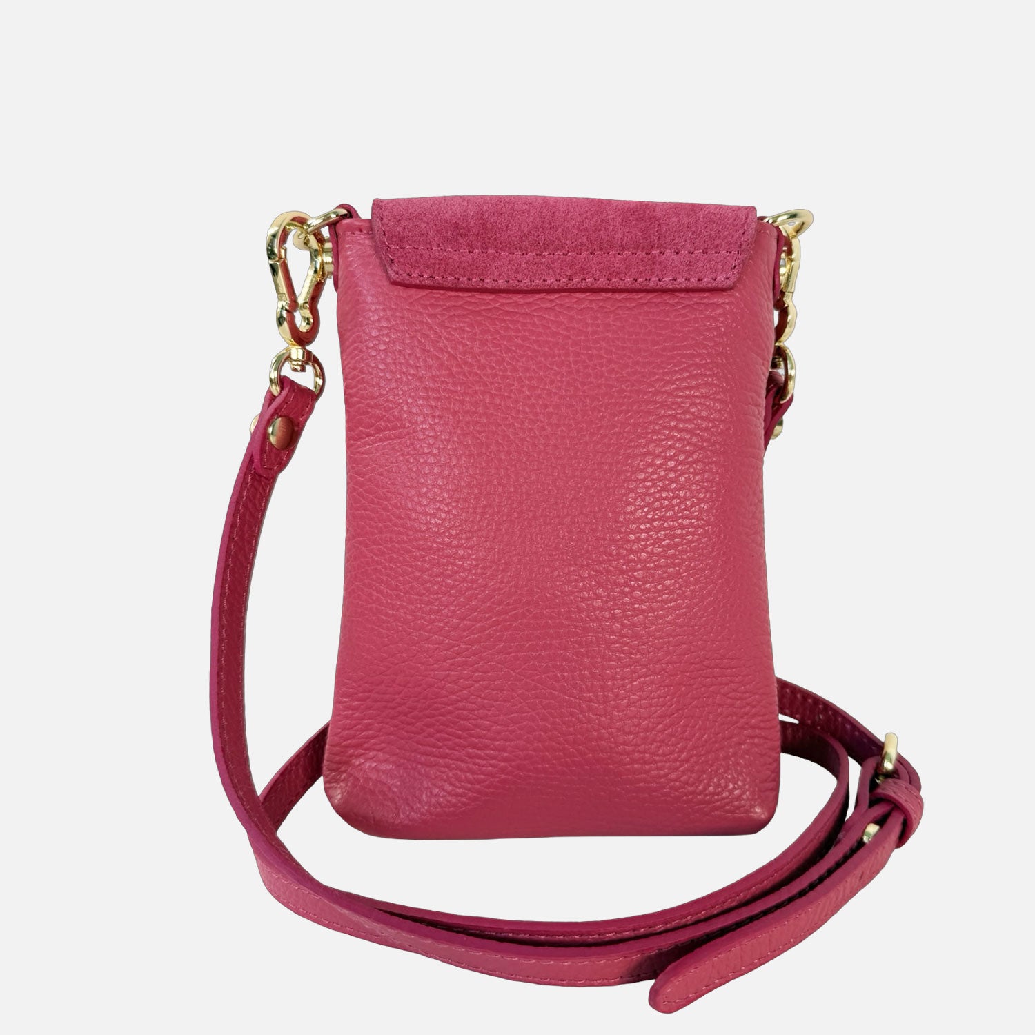 Porta Cellulare Pelle Martellata e Camoscio Lampone Oro