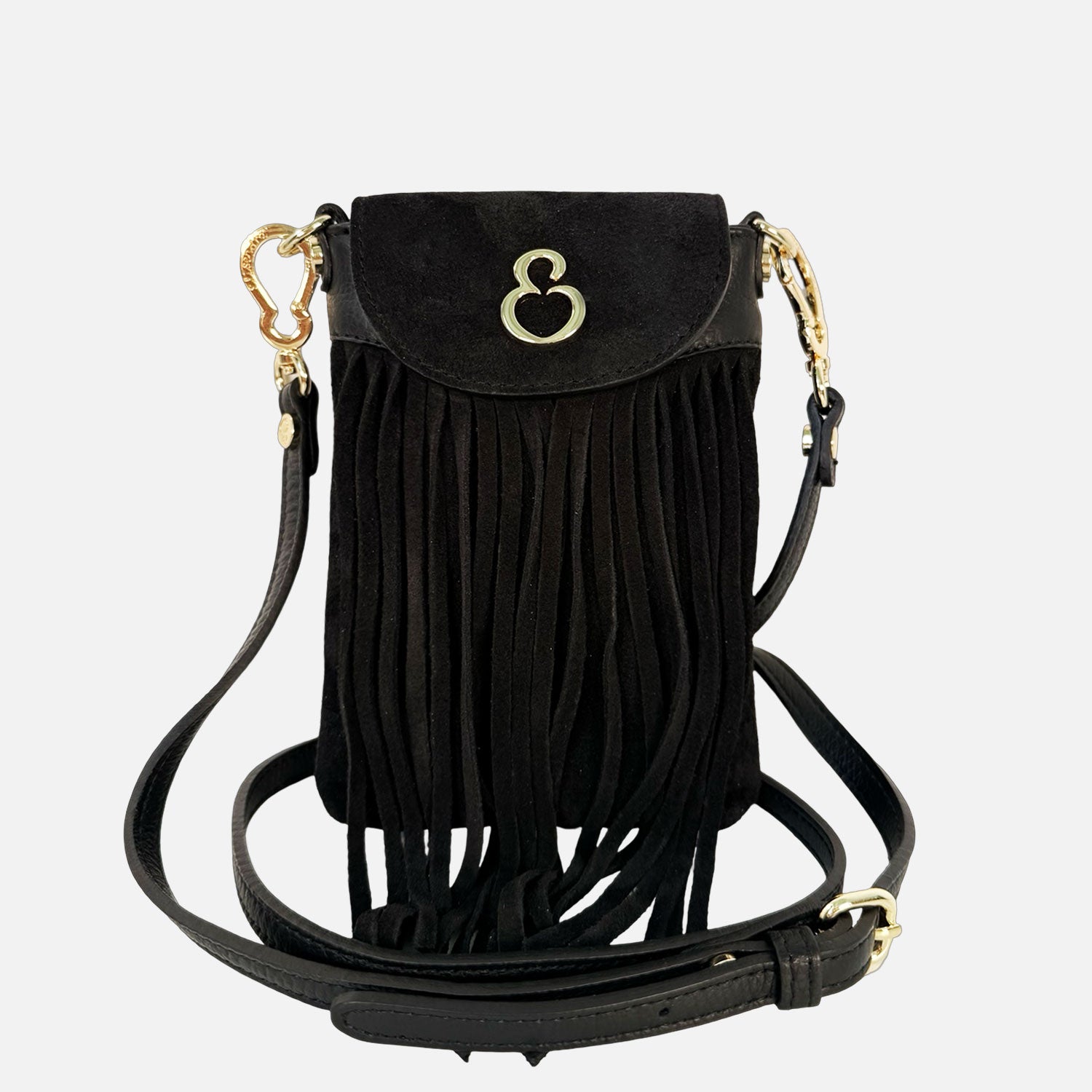 Porta Cellulare Pelle Martellata e Camoscio Nero Oro