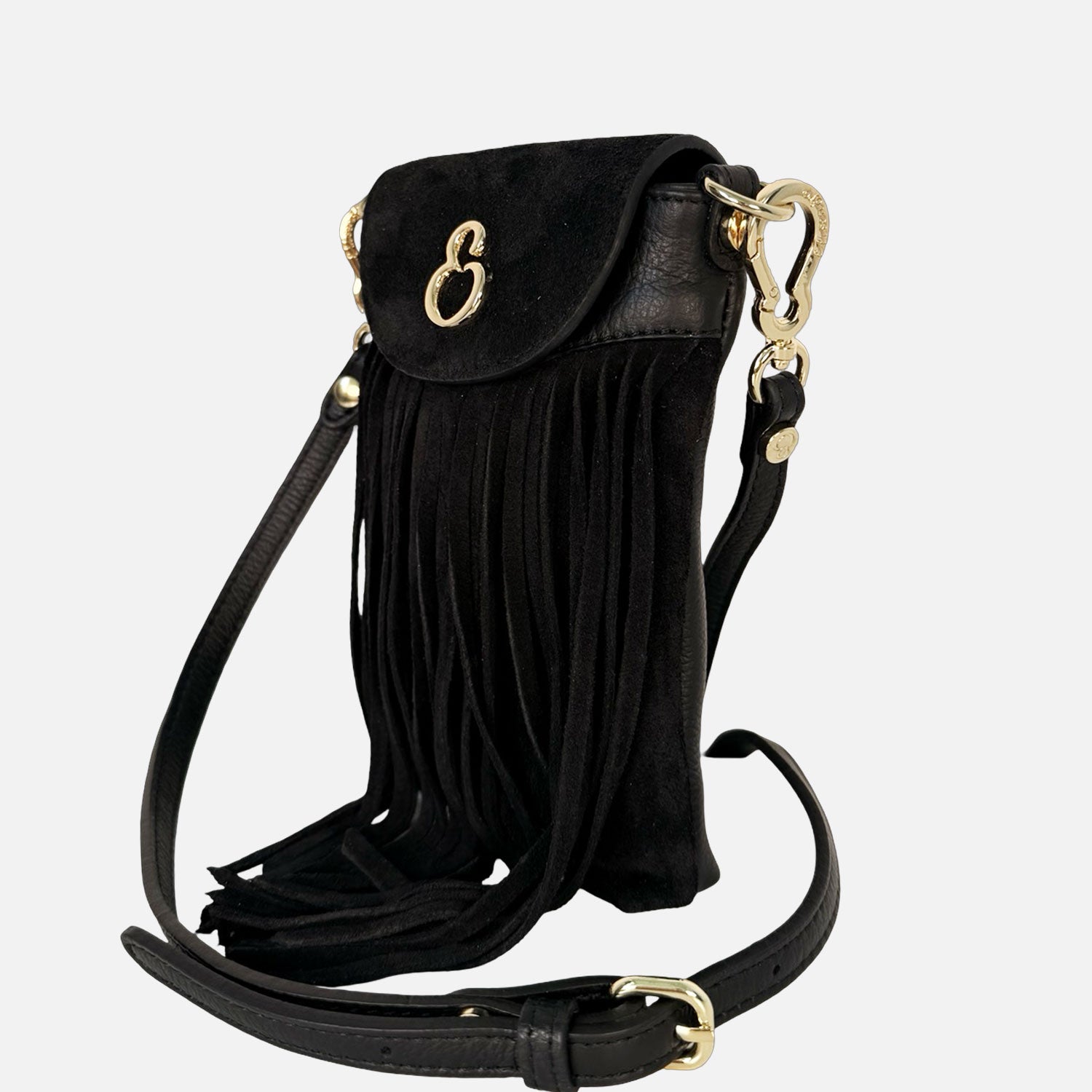 Porta Cellulare Pelle Martellata e Camoscio Nero Oro