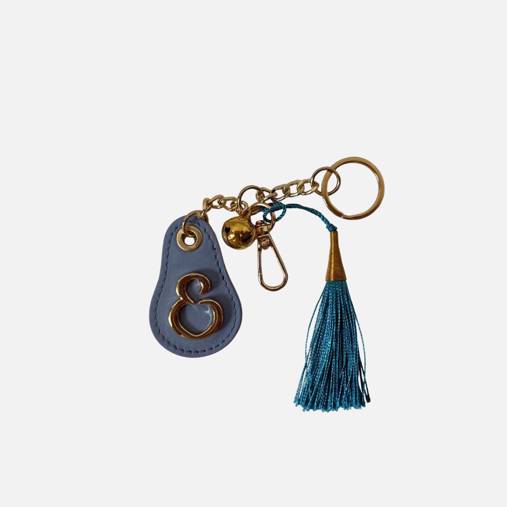 Porta chiavi Goccia con nappa e campanello Baby Blu Pelle Liscia Oro SPEDIZIONE DAL 07/07