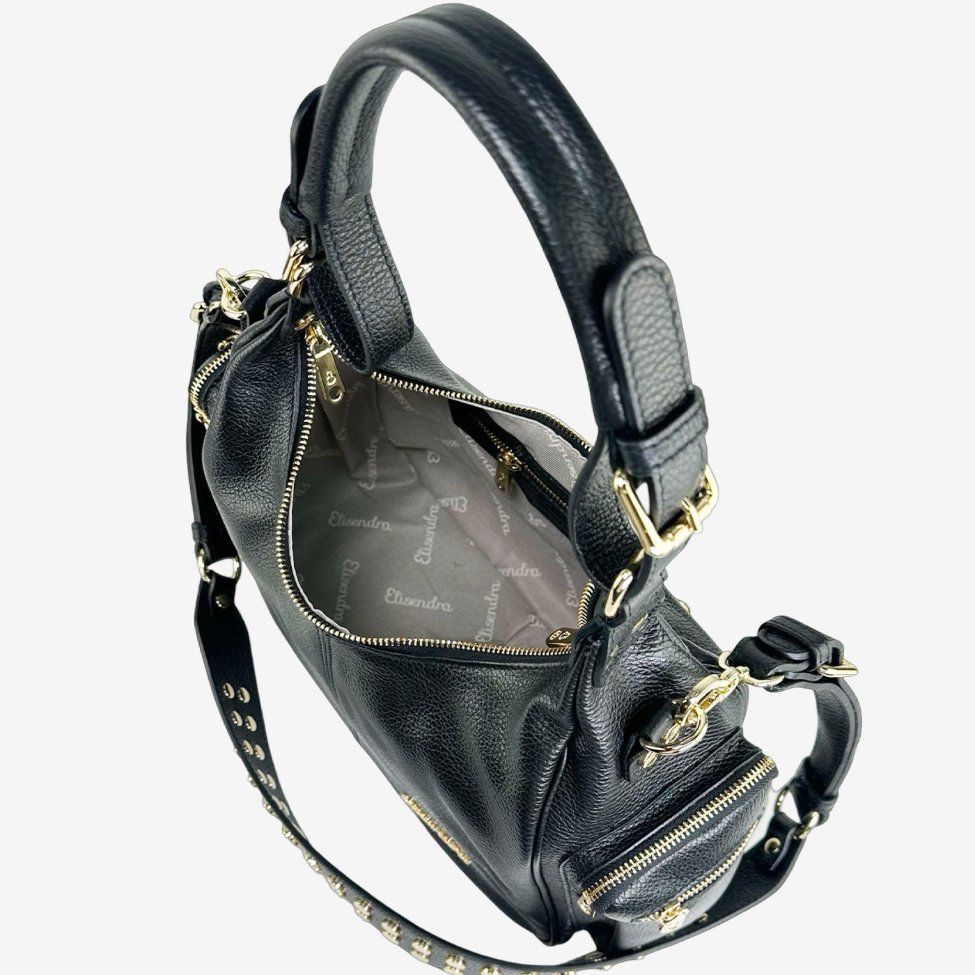 Saray Mia Shoulder Bag Black Hammered Leather Gold SHIPPING FROM 06/12