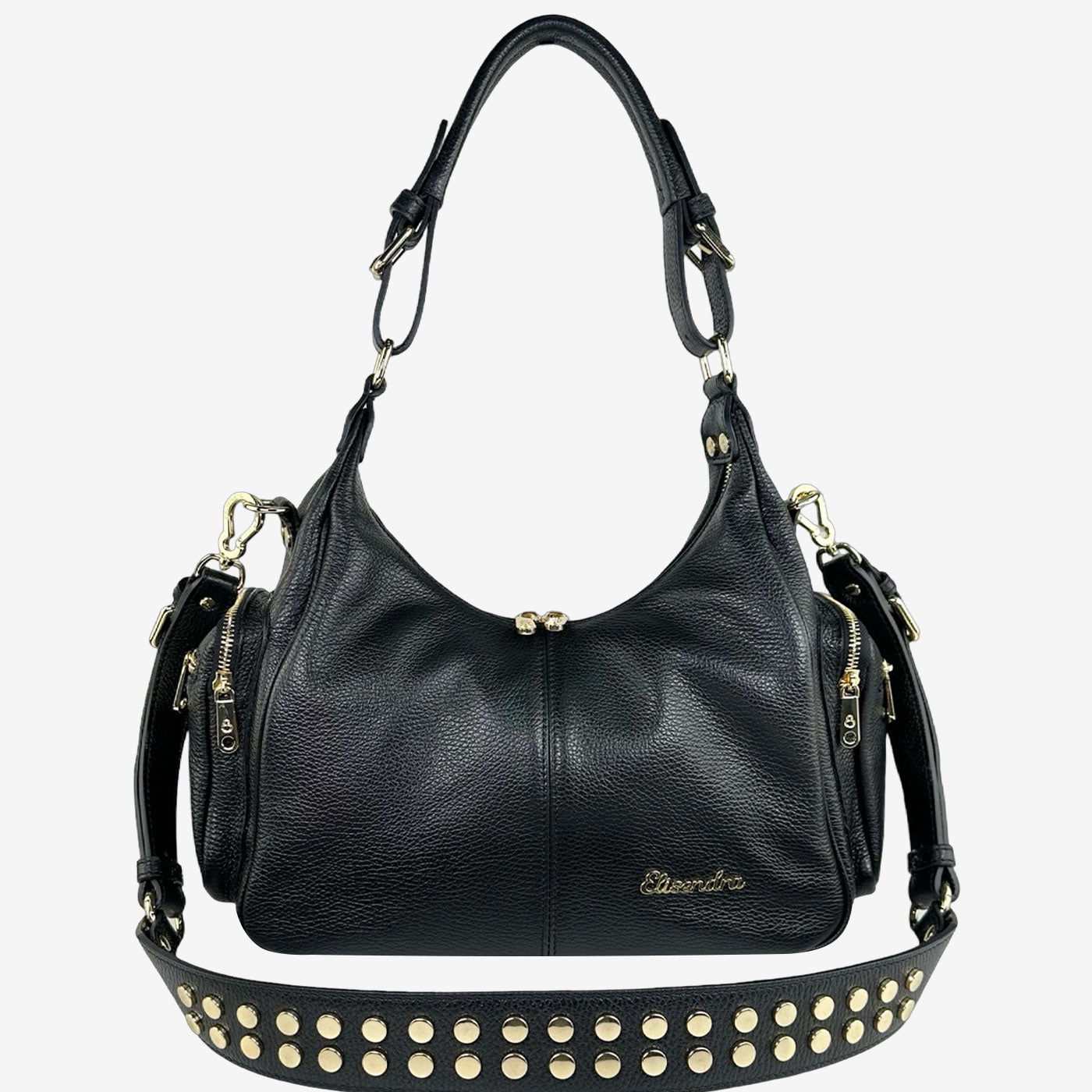 Saray Mia Shoulder Bag Black Hammered Leather Gold SHIPPING FROM 06/12
