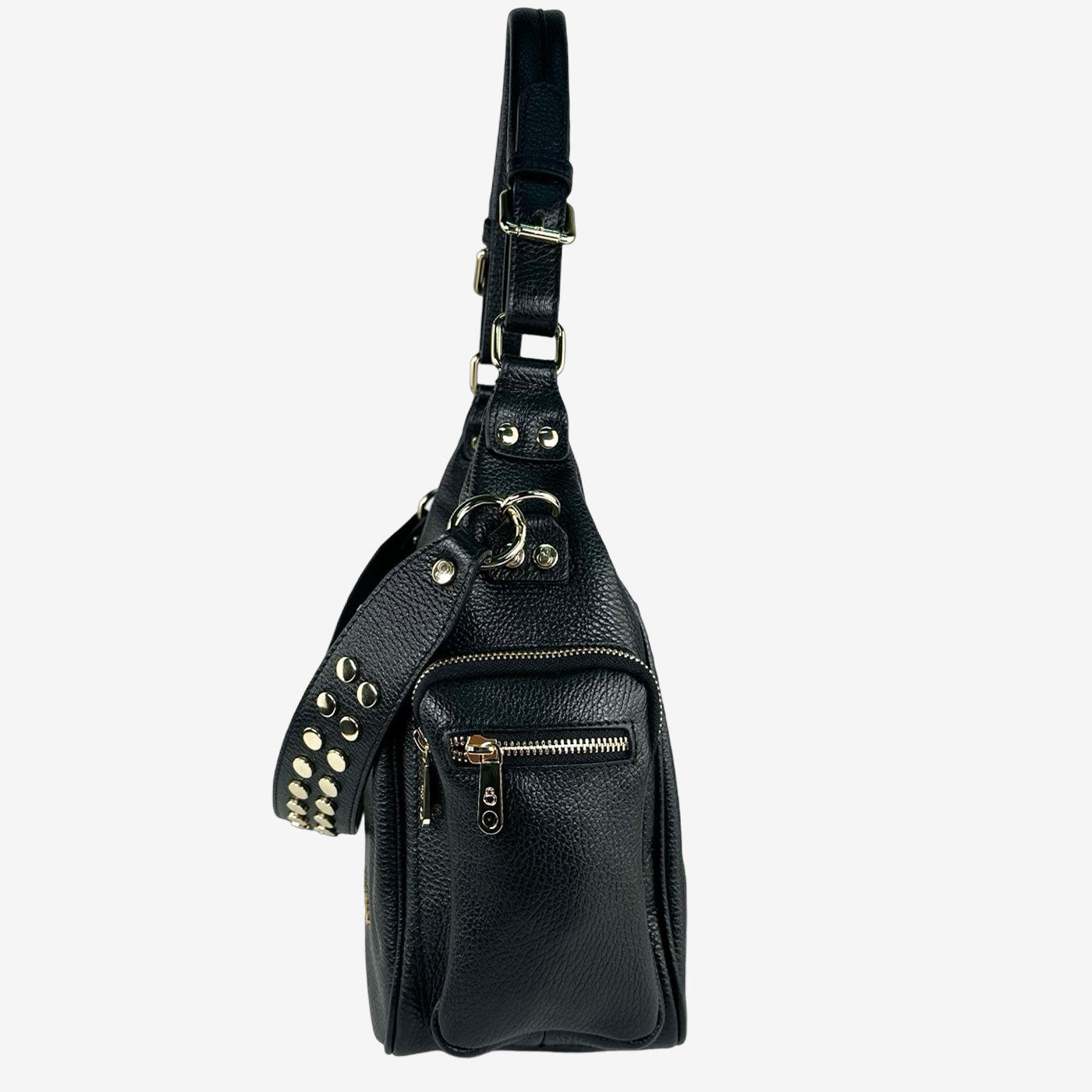 Saray Mia Shoulder Bag Black Hammered Leather Gold SHIPPING FROM 06/12