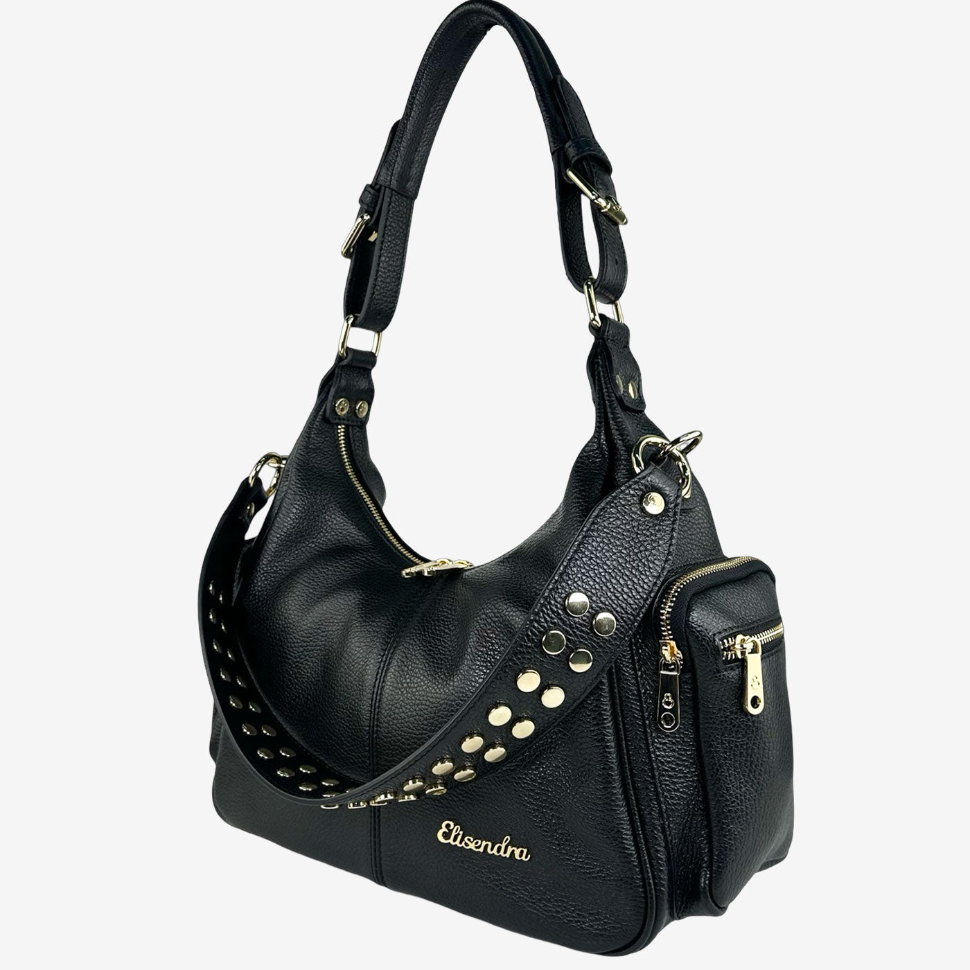 Borsa a spalla Saray Mia Nero Pelle Martellata Oro