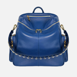 Zaino Saray Pelle Martellata Blu Cobalto Oro