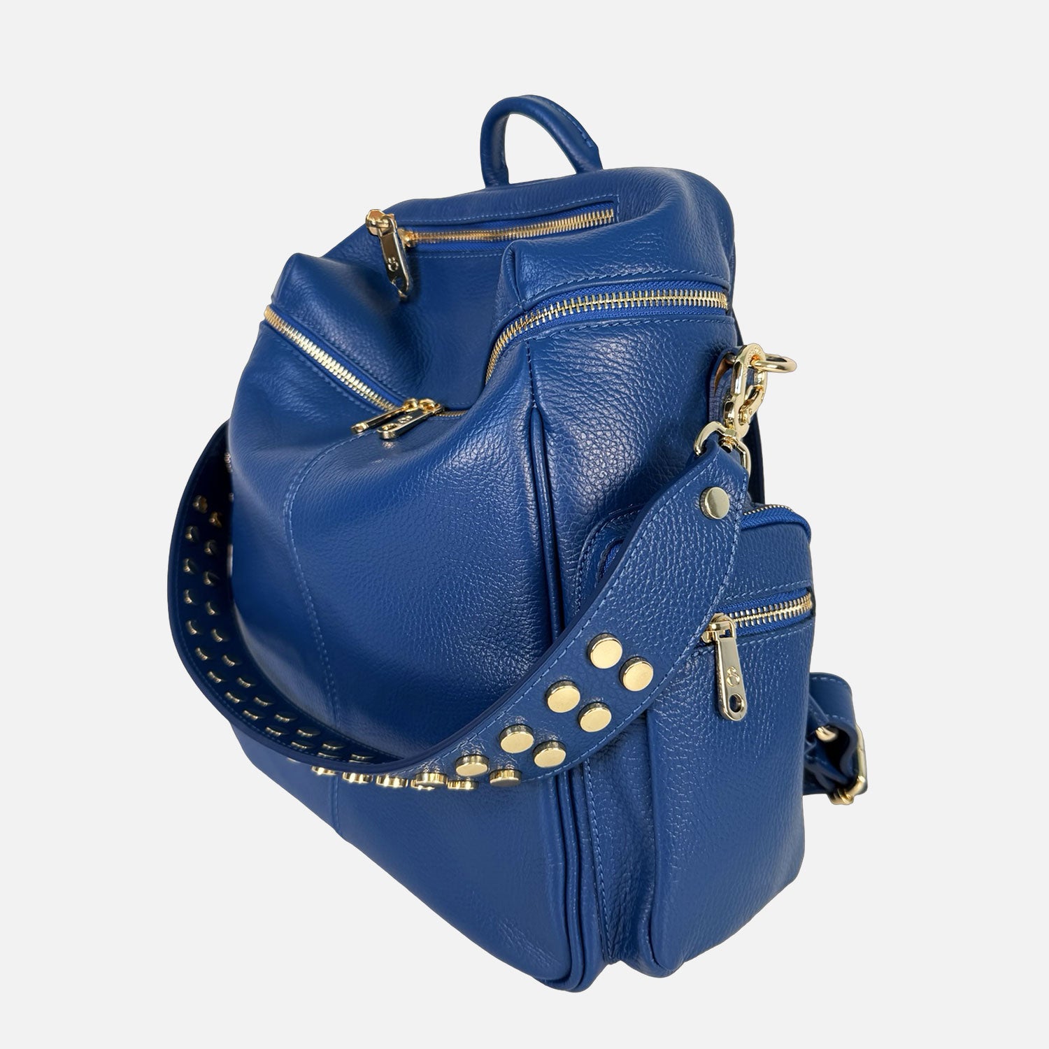 Zaino Saray Pelle Martellata Blu Cobalto Oro