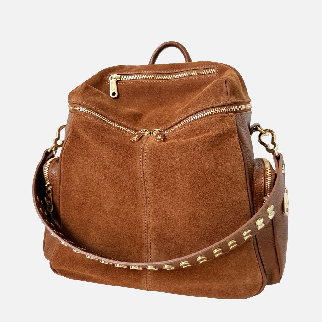 Zaino Saray Rodeo Cuoio Camoscio e Pelle Martellata Oro
