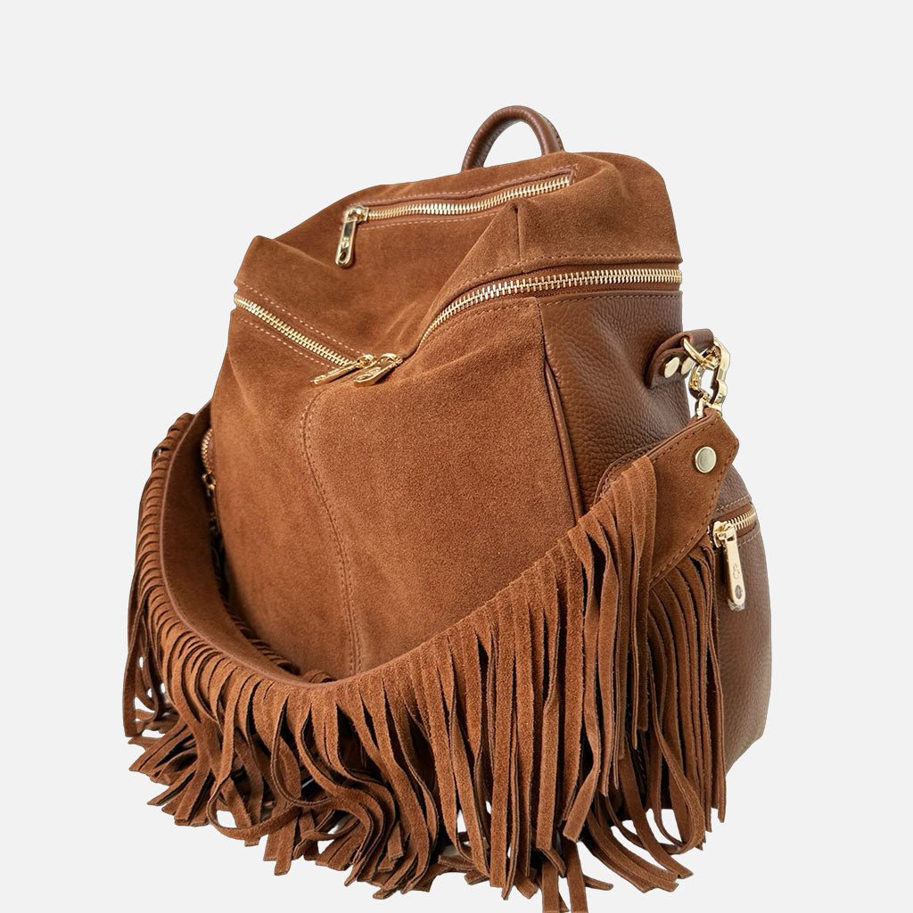 Zaino Saray Rodeo Cuoio Camoscio e Pelle Martellata Oro