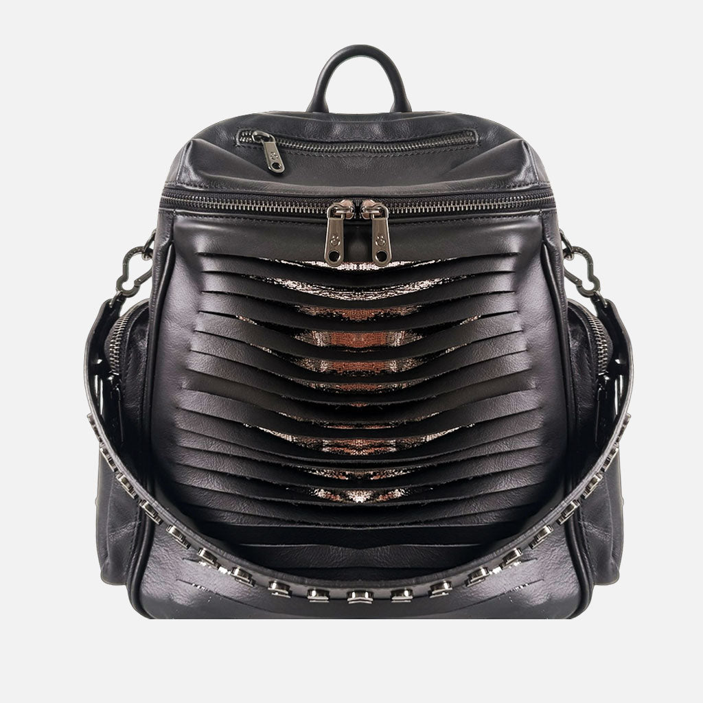 Zaino Saray Frange Nero Pelle Liscia Vitello Dark - Elisendra®