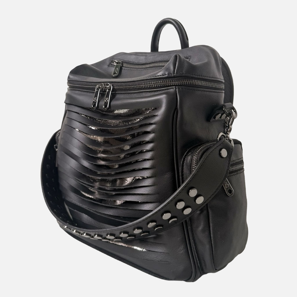 Zaino Saray Frange Nero Pelle Liscia Vitello Dark - Elisendra®