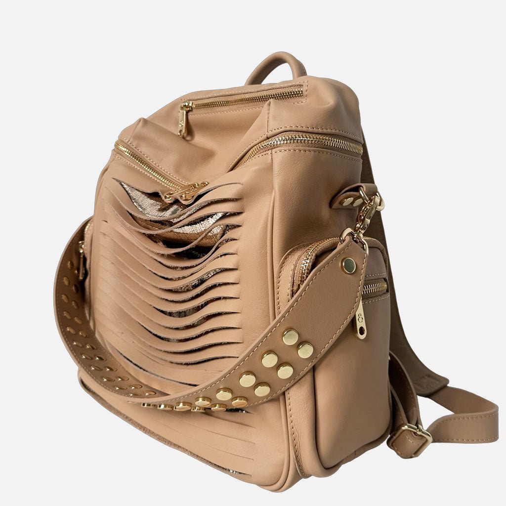 Zaino Saray Frange Savana Pelle Liscia Vitello Oro - Elisendra®