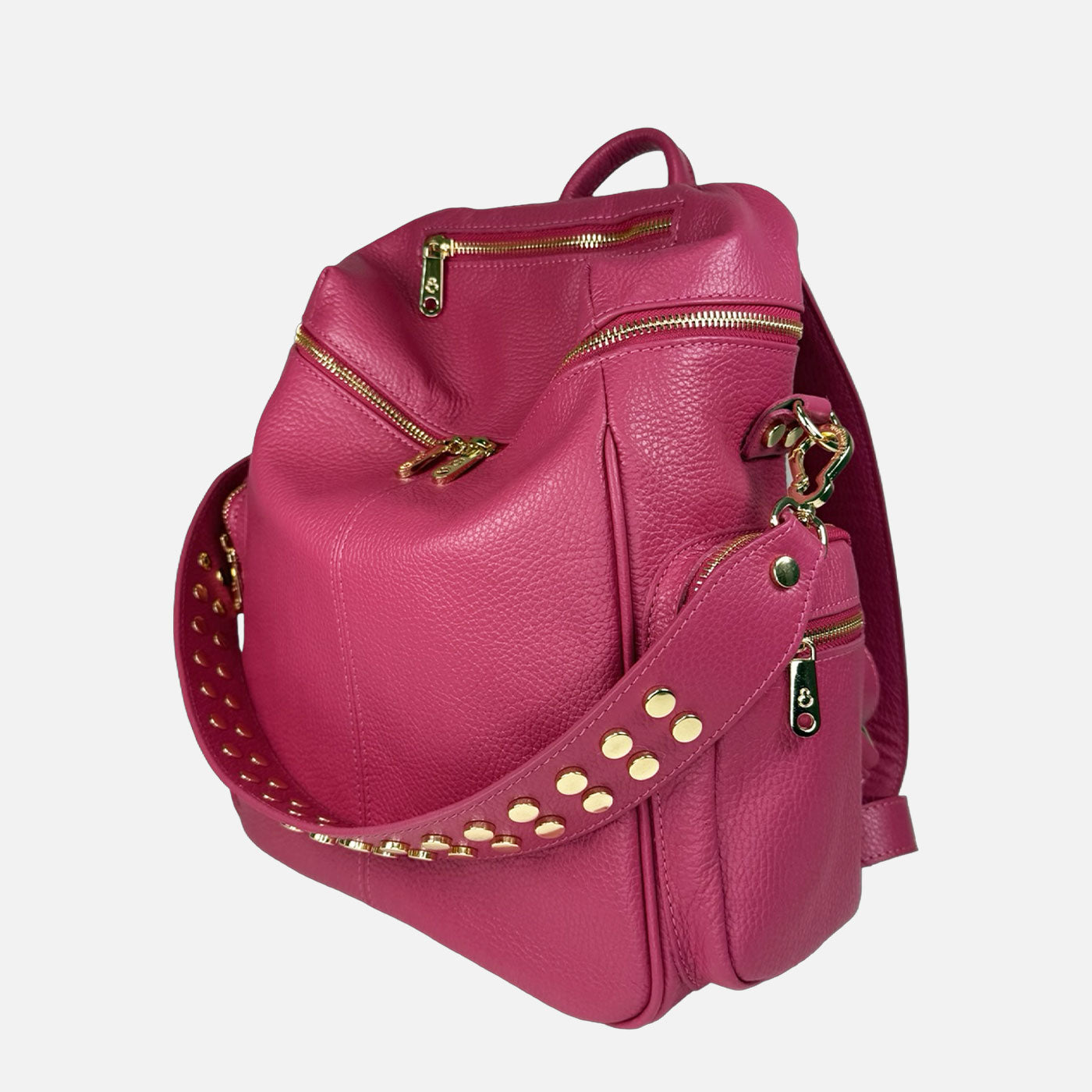 Zaino Saray Lampone Pelle Martellata Oro