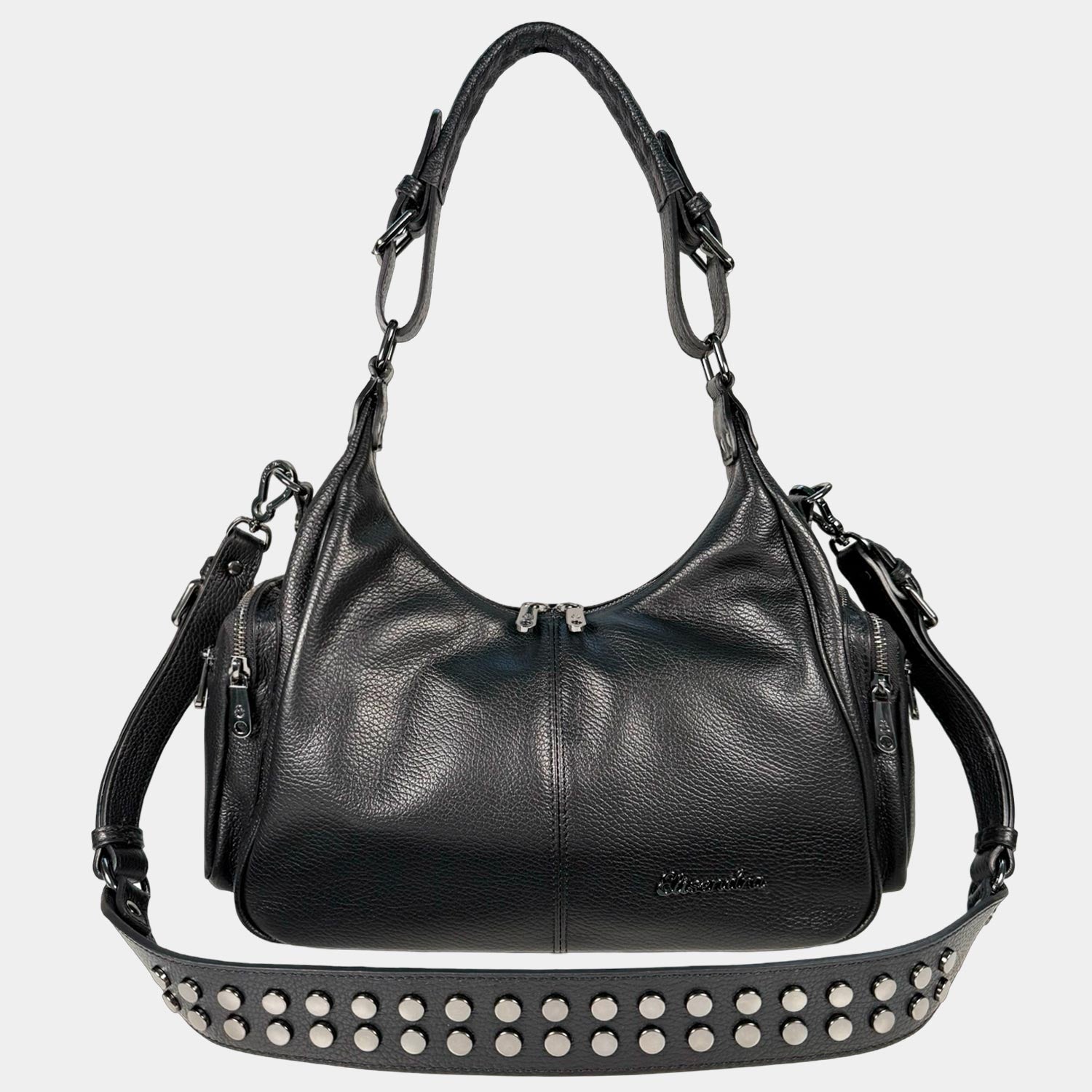 Borsa a spalla Saray Mia Nera Pelle Martellata Dark