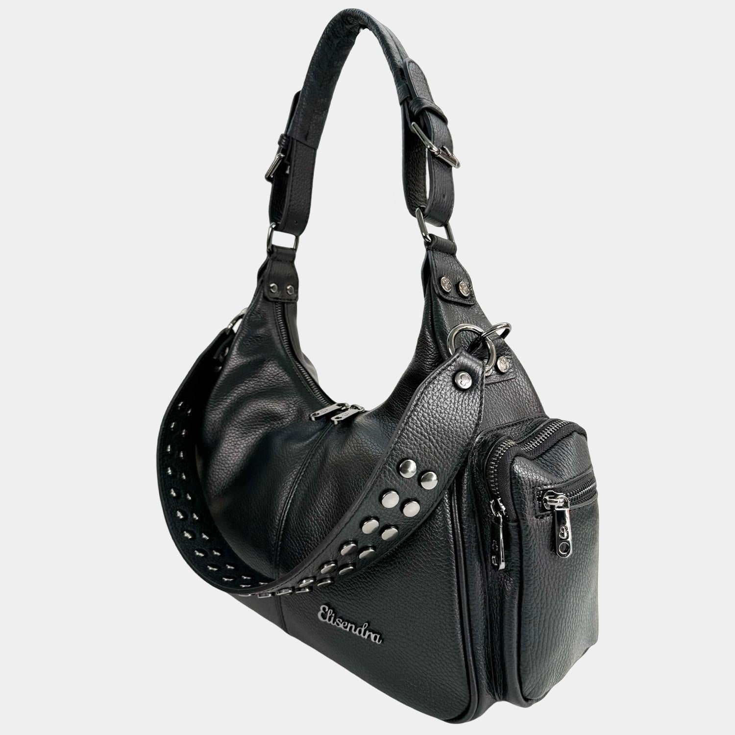 Borsa a spalla Saray Mia Nera Pelle Martellata Dark