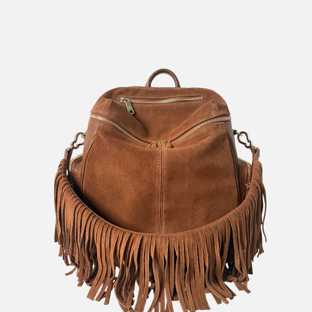 Zaino Saray Midi Rodeo Cuoio Camoscio e Pelle Martellata Oro - Elisendra®