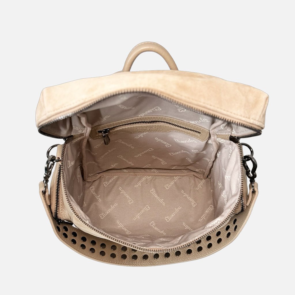 Zaino Saray Midi Rodeo Corda Camoscio e Pelle Martellata Dark - Elisendra®