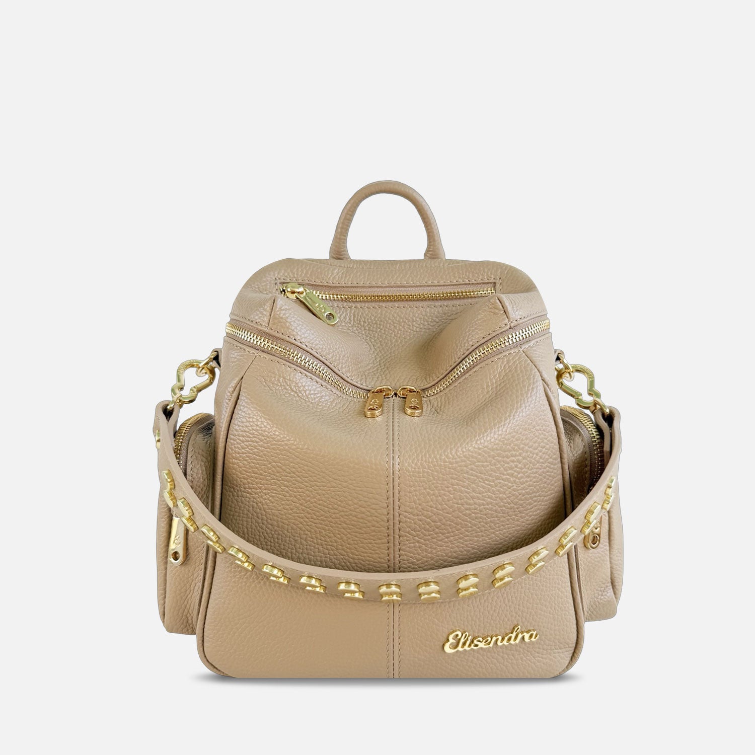 Zaino Saray Midi Moka Pelle Martellata Oro