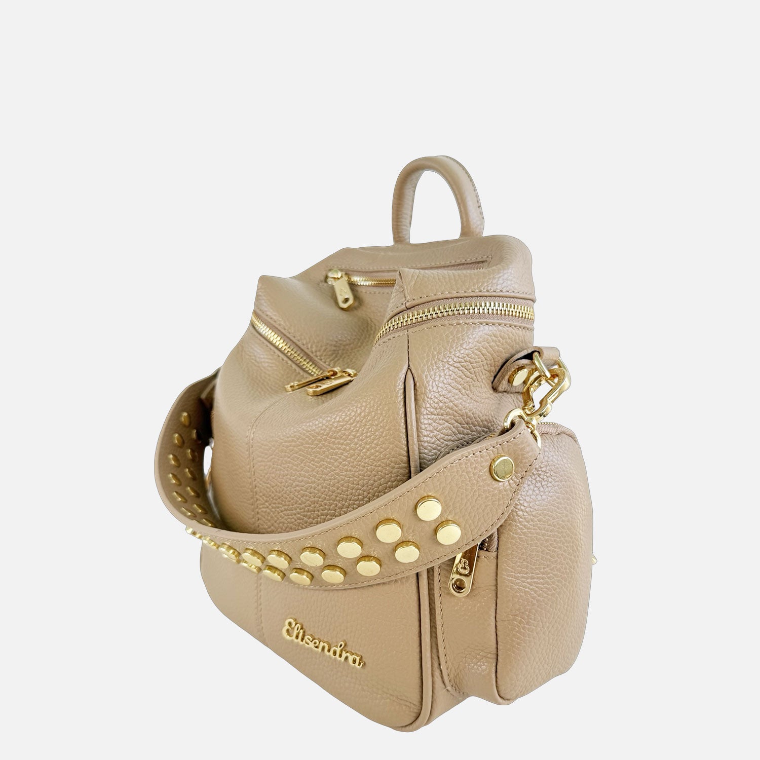 Zaino Saray Midi Moka Pelle Martellata Oro