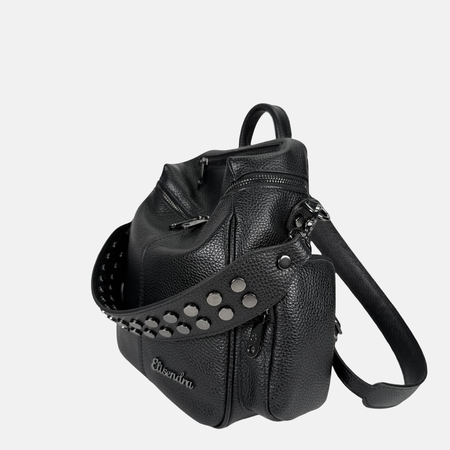 Saray Midi Nero Pelle Martellata Dark