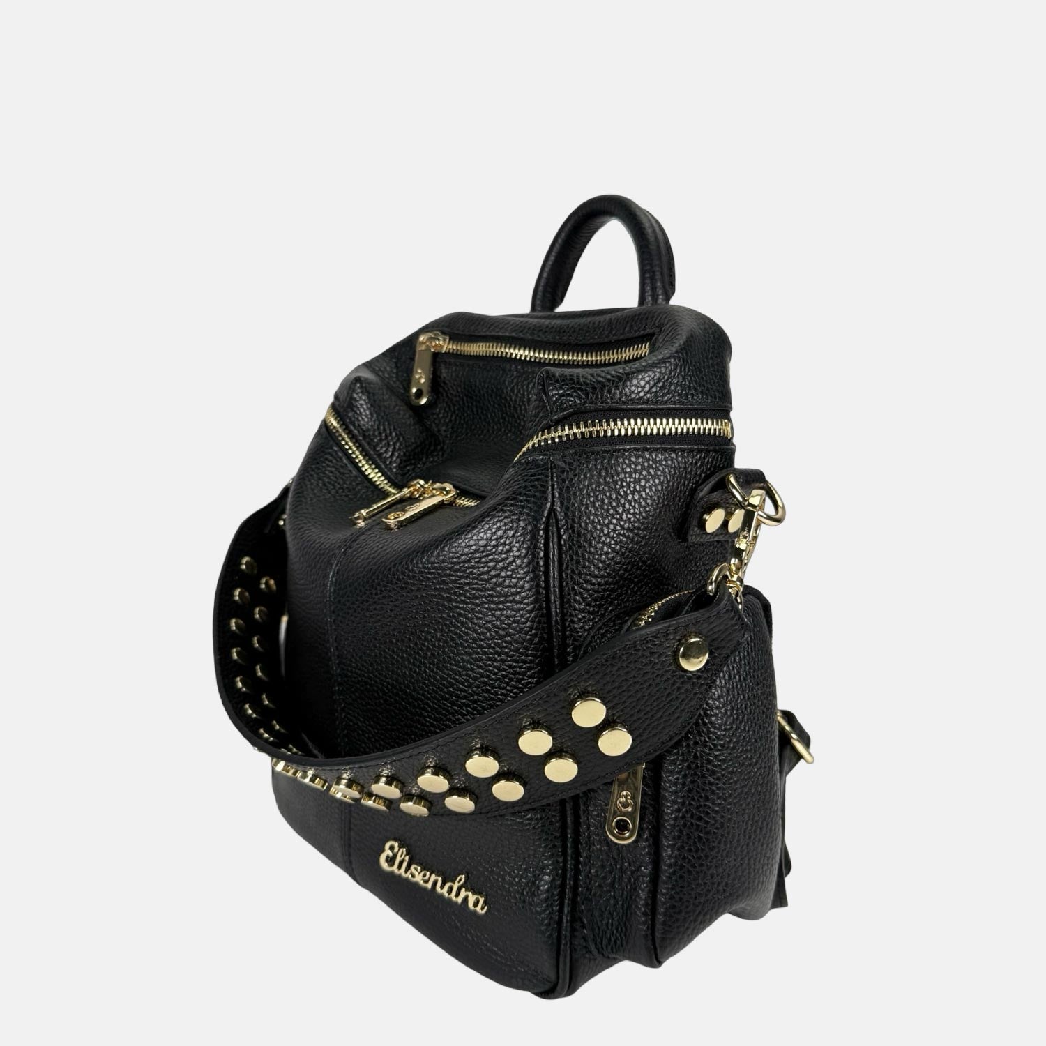 Saray Midi Nero Pelle Martellata Oro