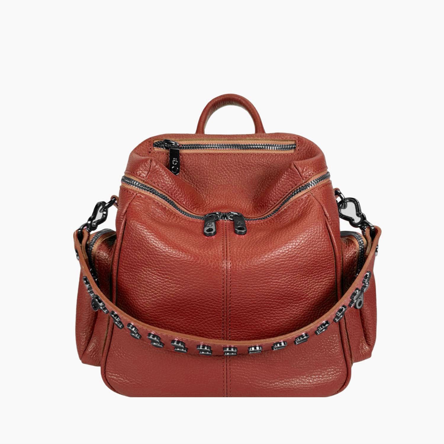 Zaino Saray Midi Mattone Pelle Martellata Dark