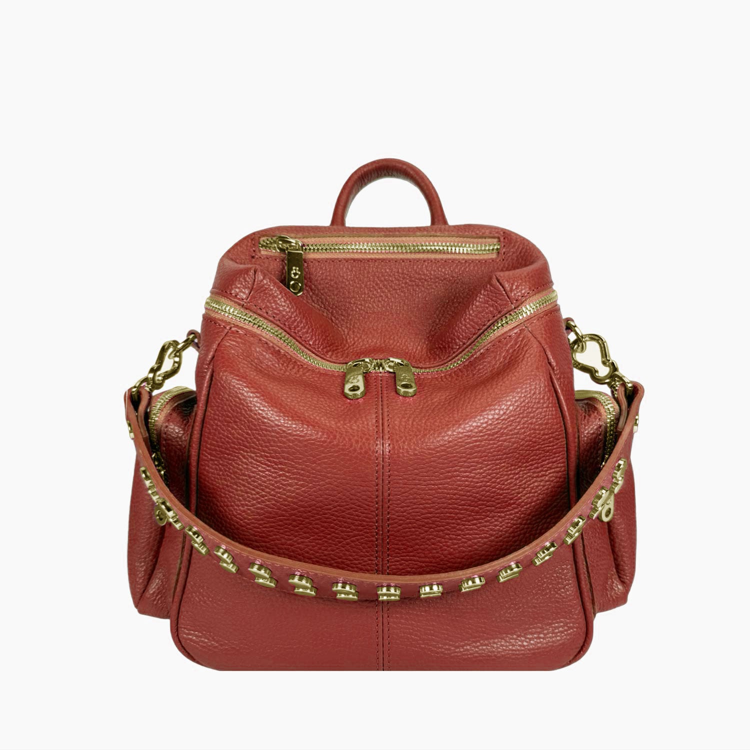 Zaino Saray Midi Mattone Pelle Martellata Oro