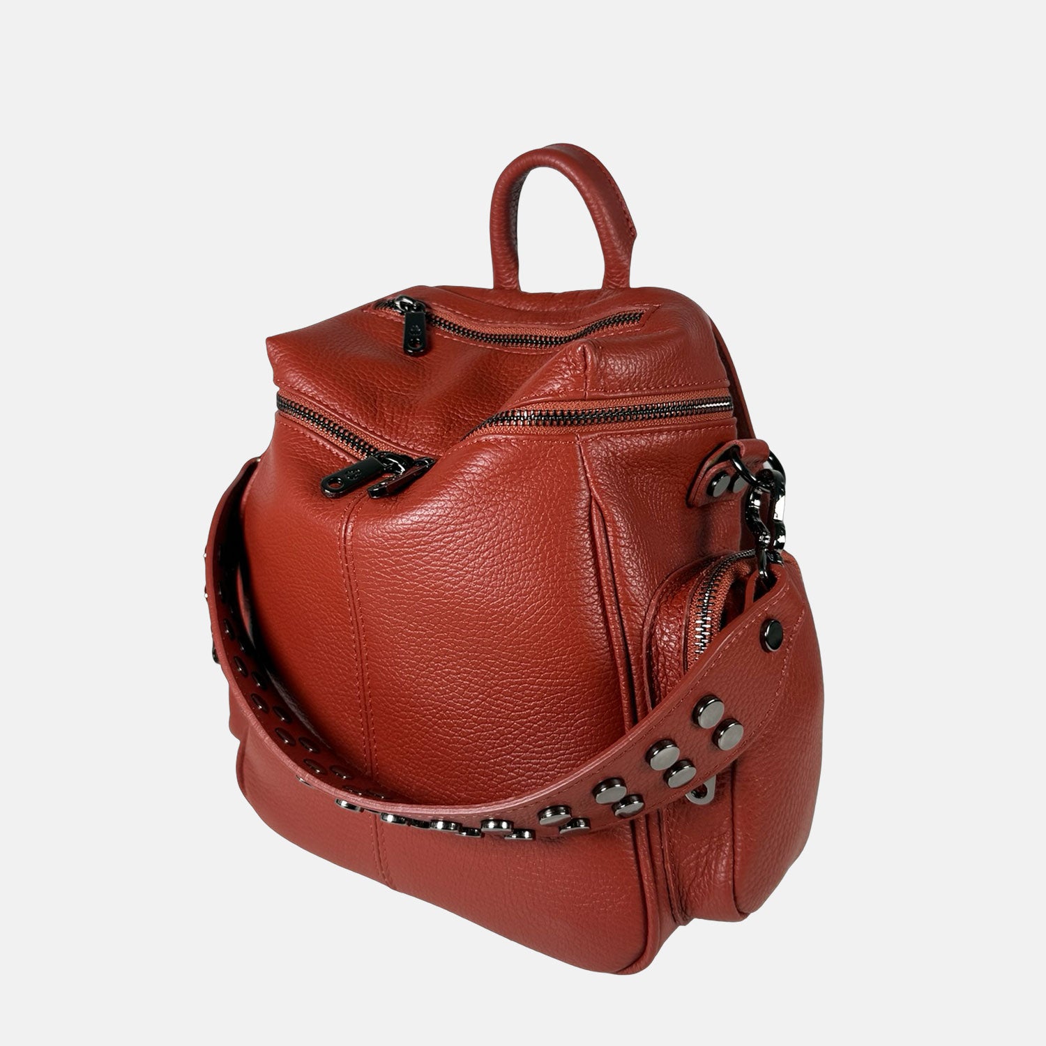 Zaino Saray Midi Mattone Pelle Martellata Dark