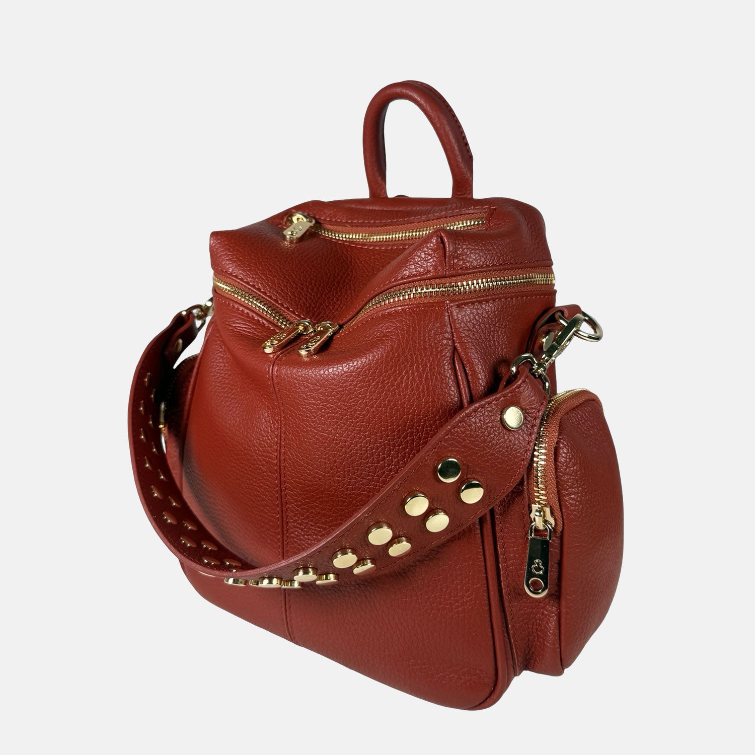 Zaino Saray Midi Mattone Pelle Martellata Oro