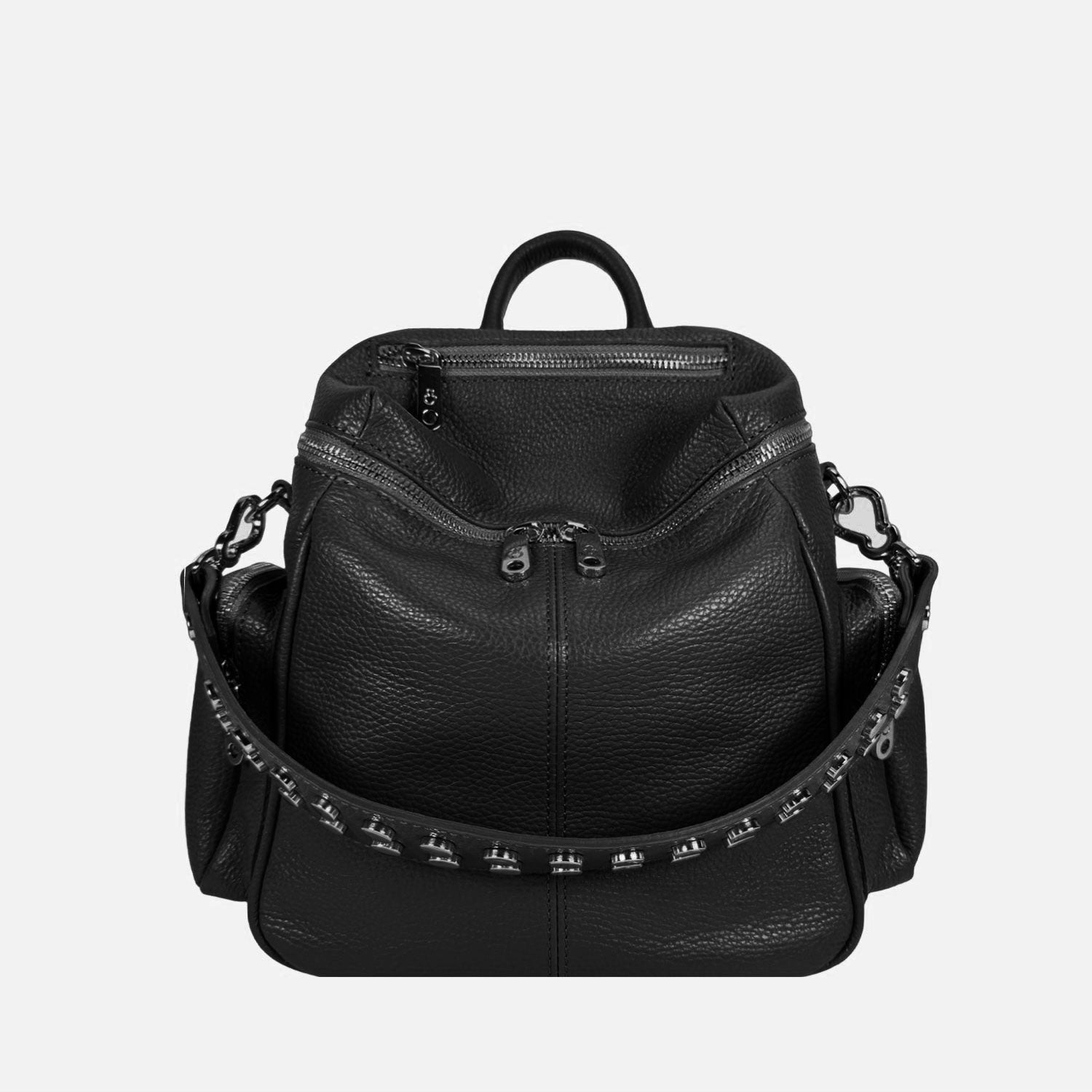 Saray Midi Nero Pelle Martellata Dark