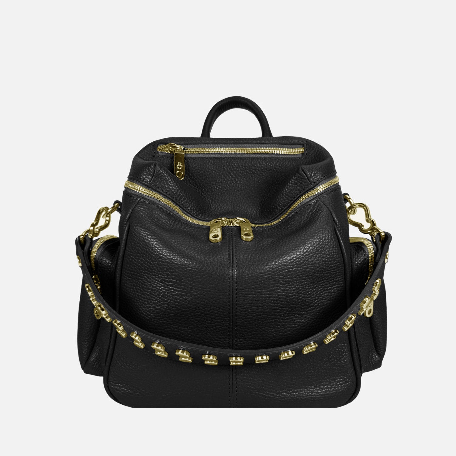Saray Midi Nero Pelle Martellata Oro