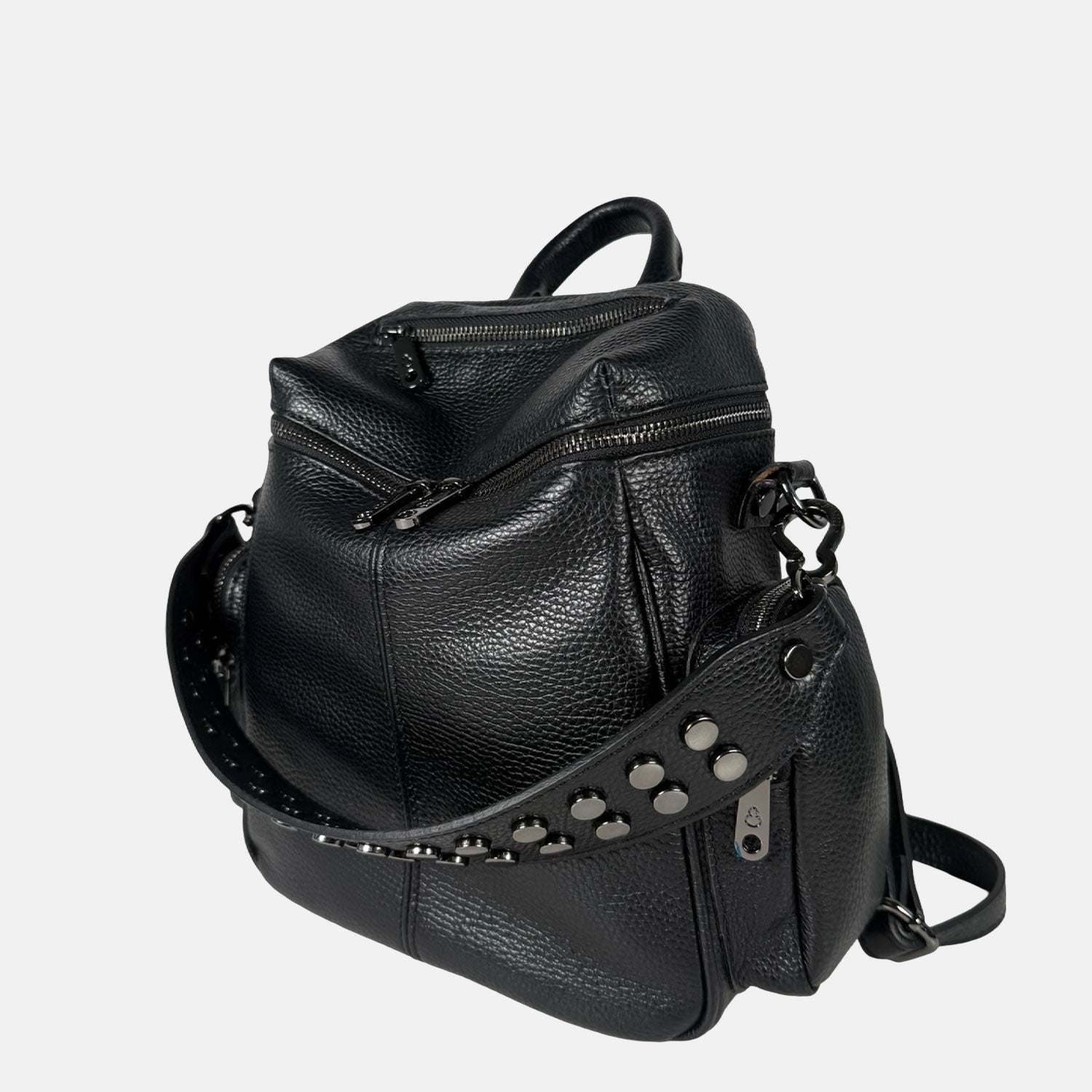 Saray Midi Nero Pelle Martellata Dark