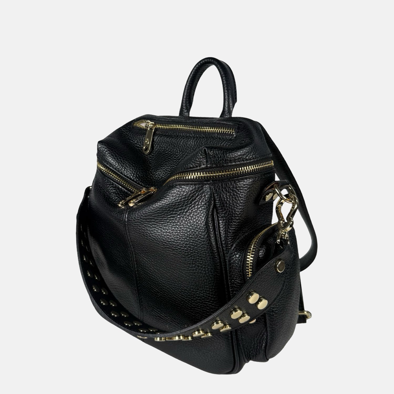 Saray Midi Nero Pelle Martellata Oro