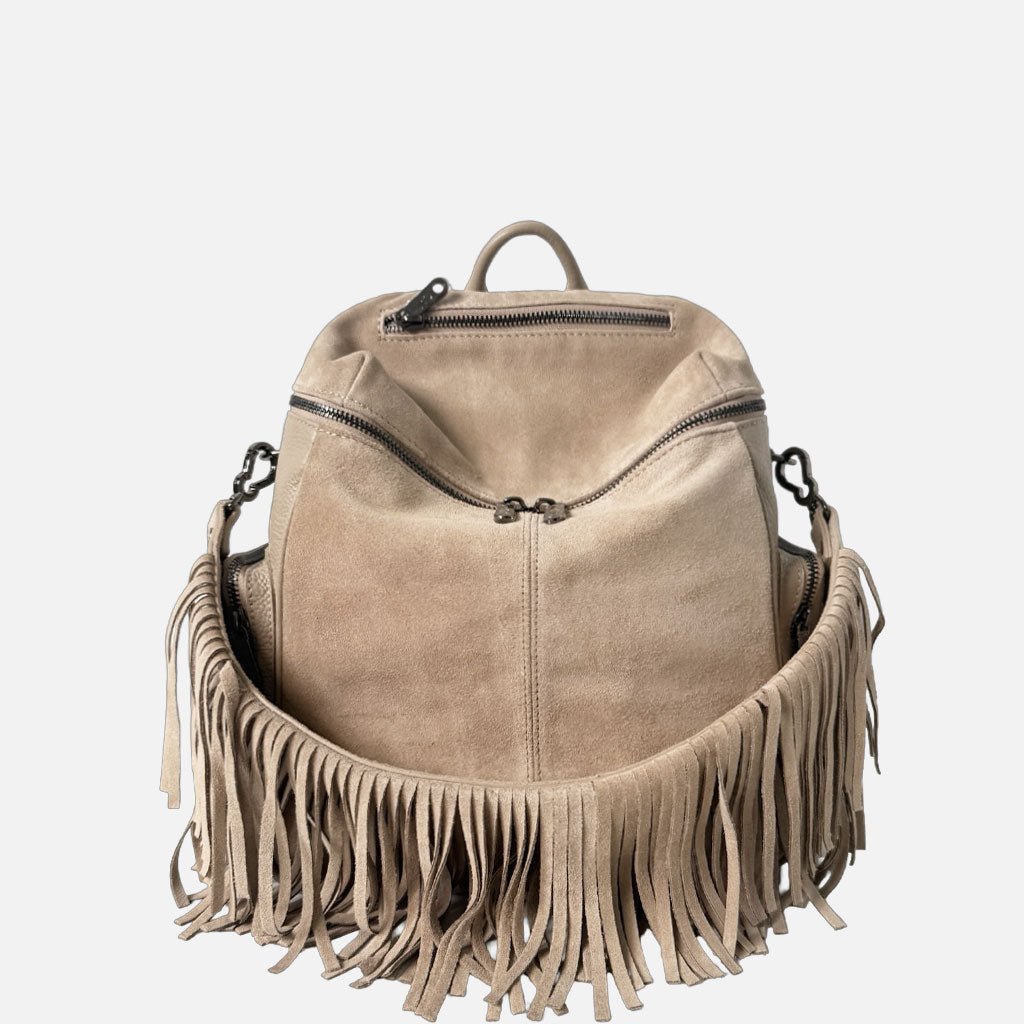 Zaino Saray Midi Rodeo Corda Camoscio e Pelle Martellata Dark - Elisendra®