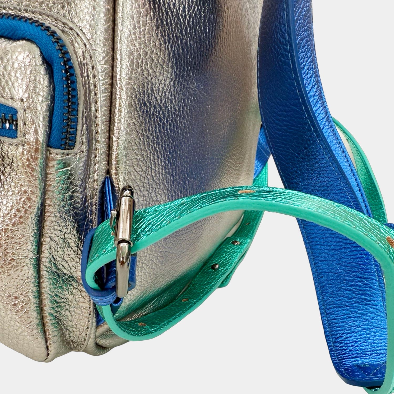 Zaino Saray Acciaio Multicolor Pelle Martellata e Laminata Dark