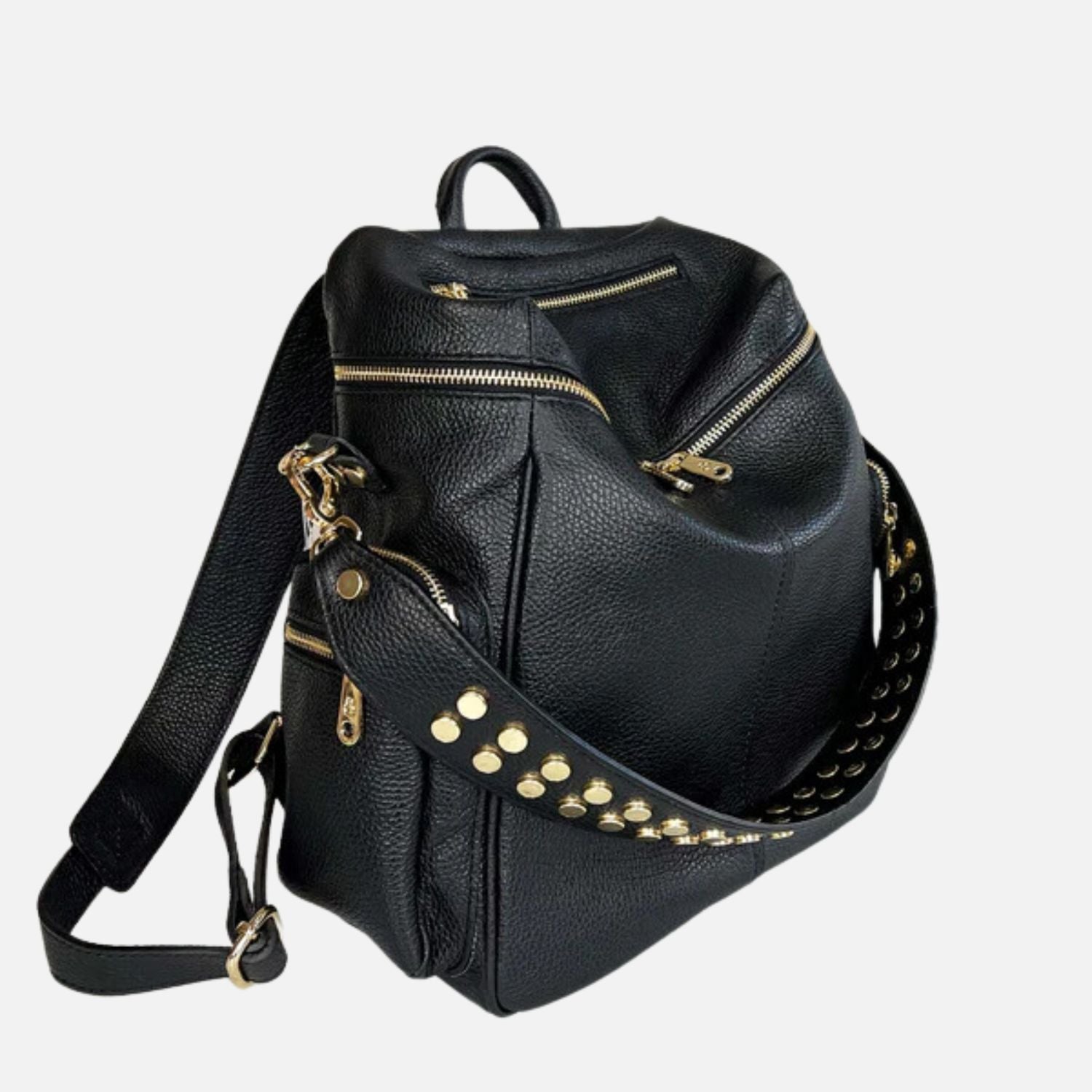 Saray Black – Backpack – Hammered Leather – Gold Edition
