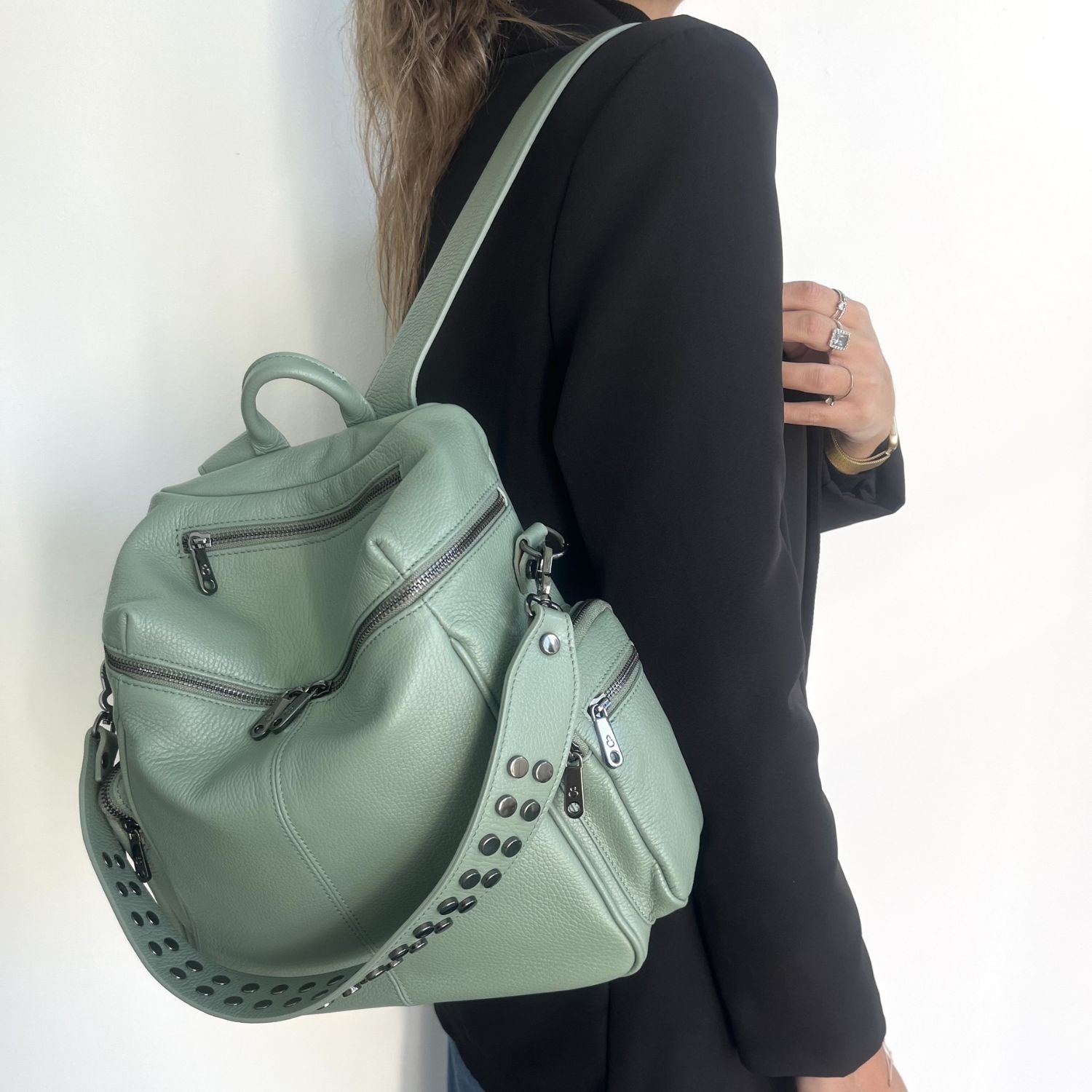 Zaino Saray Pelle Martellata Salvia Dark