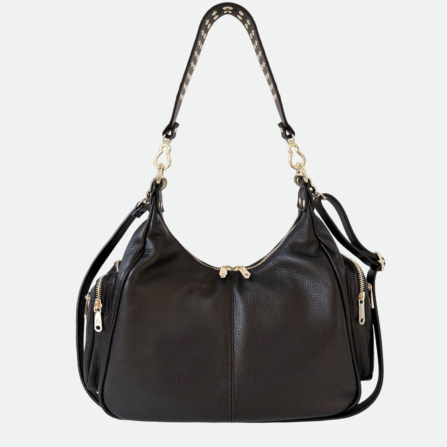 Borsa a spalla Saray Mia Nero Pelle Martellata Oro